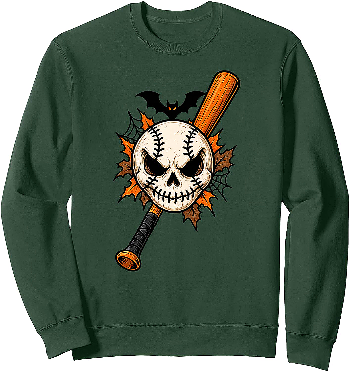  Halloween Baseball Skull Sweatshirt Spooky Baseball Tee