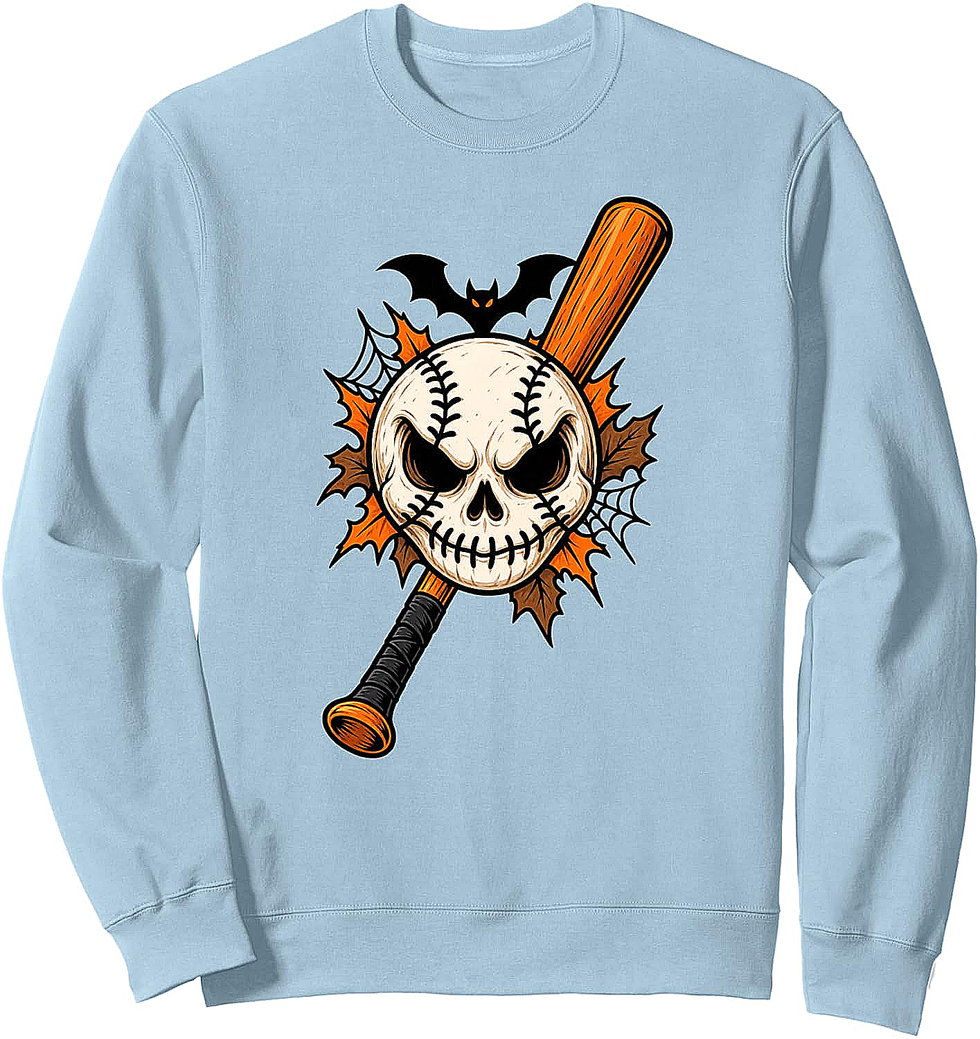  Halloween Baseball Skull Sweatshirt Spooky Baseball Tee