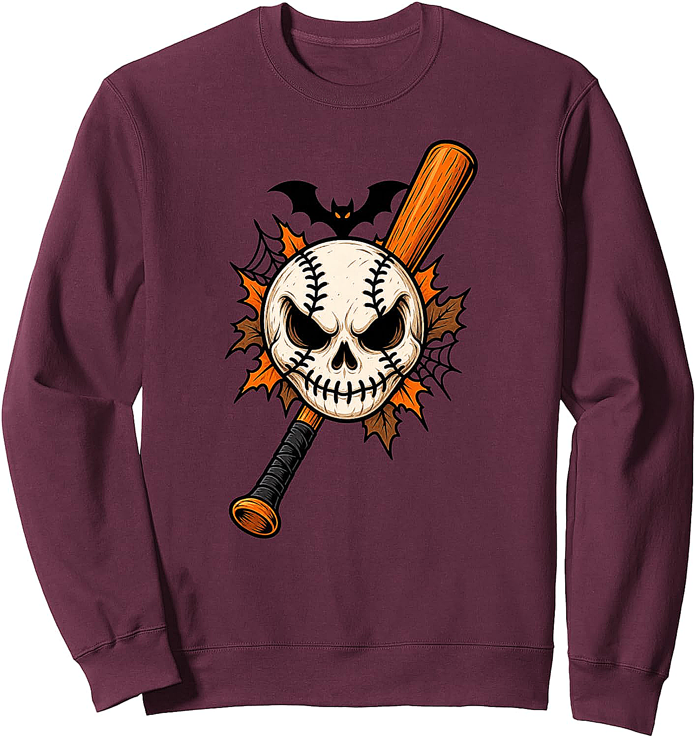  Halloween Baseball Skull Sweatshirt Spooky Baseball Tee