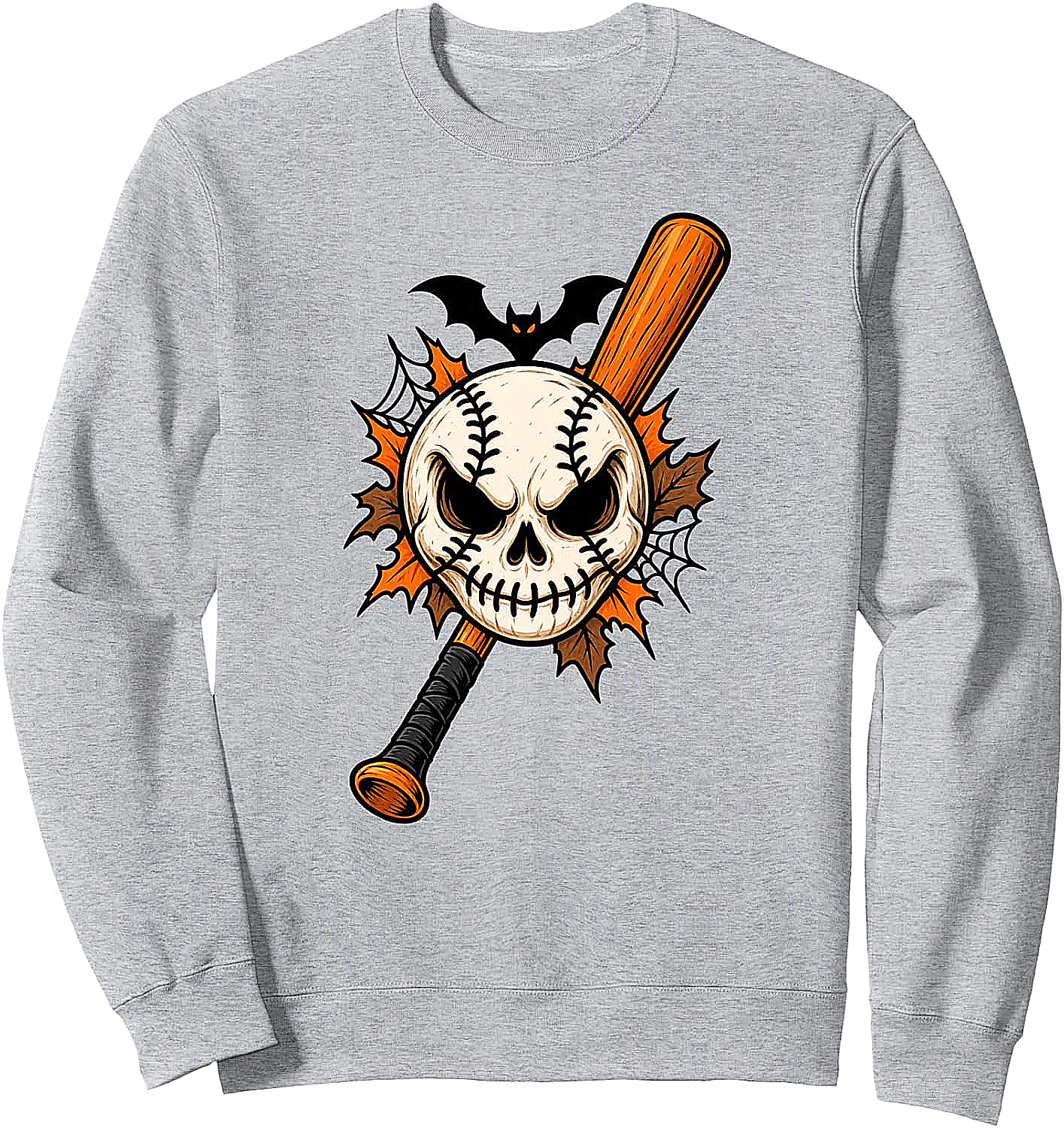  Halloween Baseball Skull Sweatshirt Spooky Baseball Tee