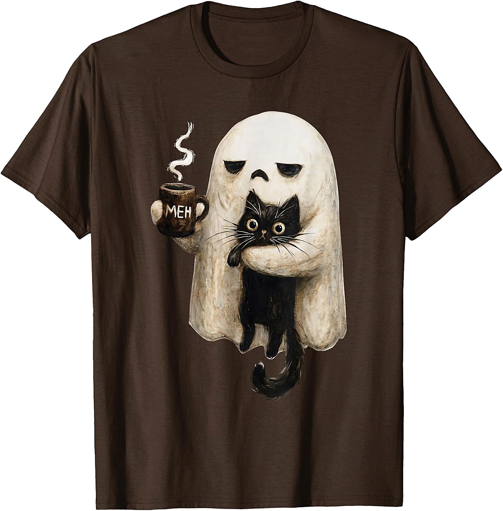  "Meh" Ghost & Black Cat Graphic | Humorous & Cute Design
