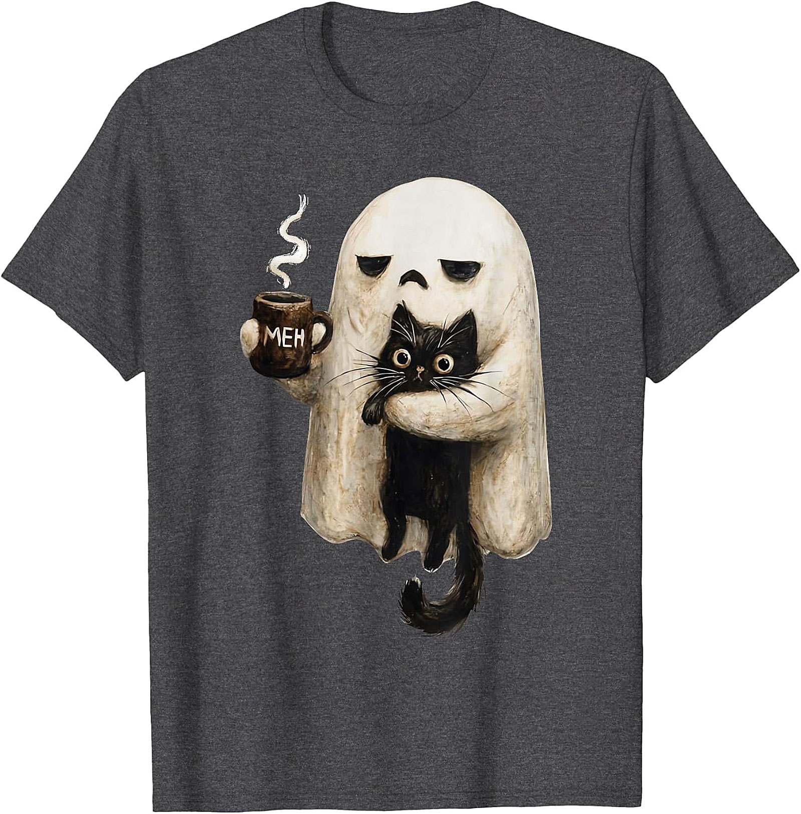  "Meh" Ghost & Black Cat Graphic | Humorous & Cute Design