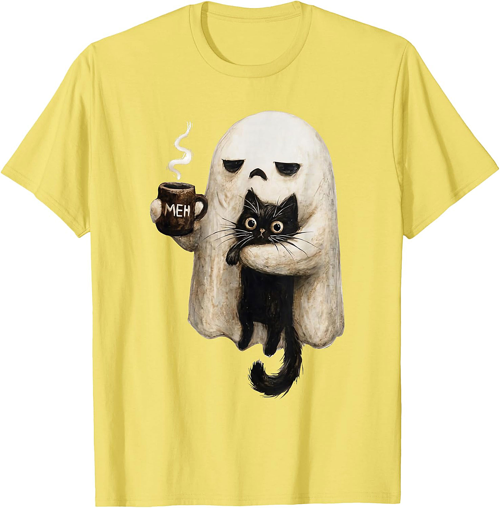  "Meh" Ghost & Black Cat Graphic | Humorous & Cute Design