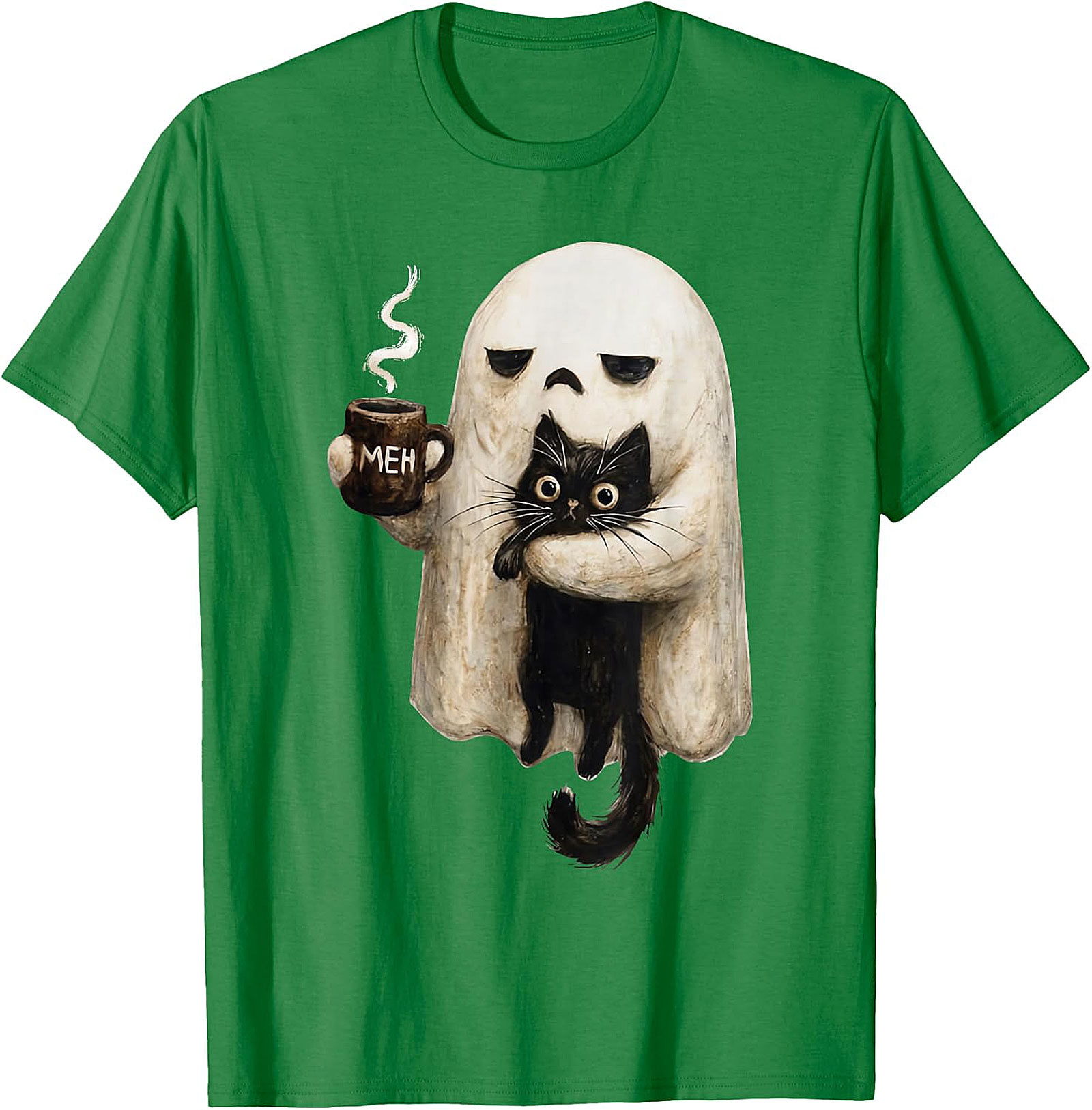  "Meh" Ghost & Black Cat Graphic | Humorous & Cute Design