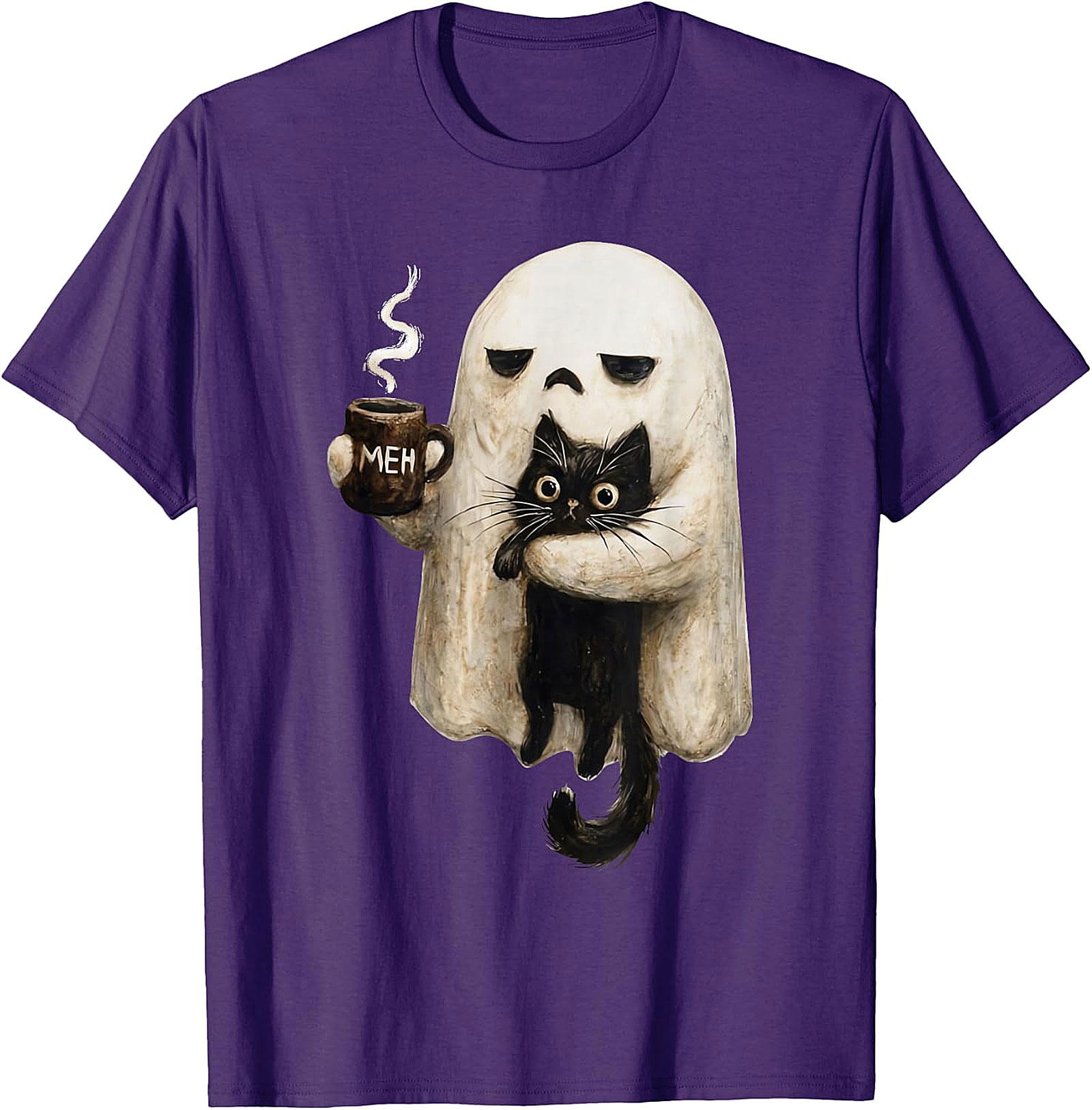  "Meh" Ghost & Black Cat Graphic | Humorous & Cute Design