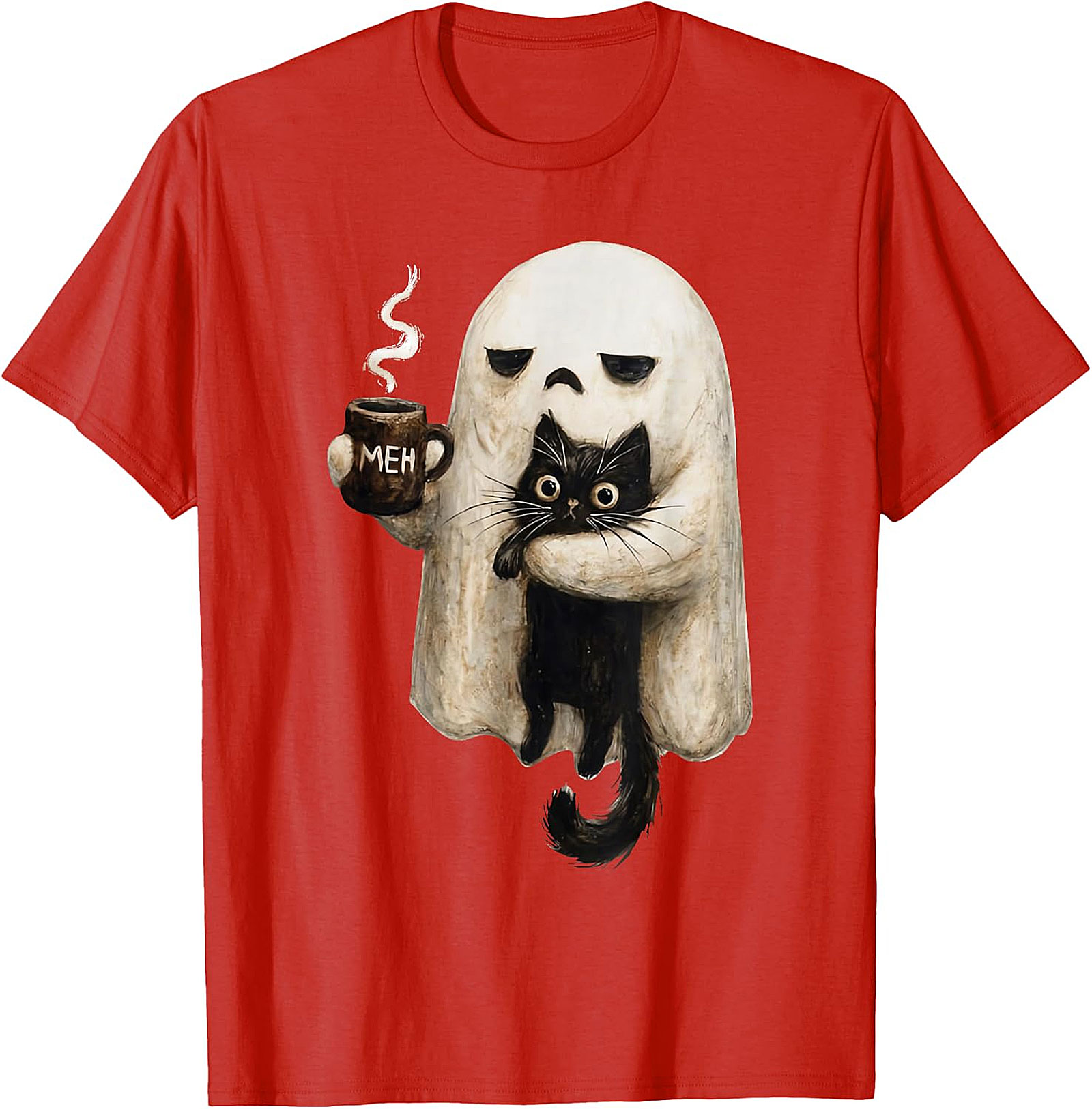  "Meh" Ghost & Black Cat Graphic | Humorous & Cute Design