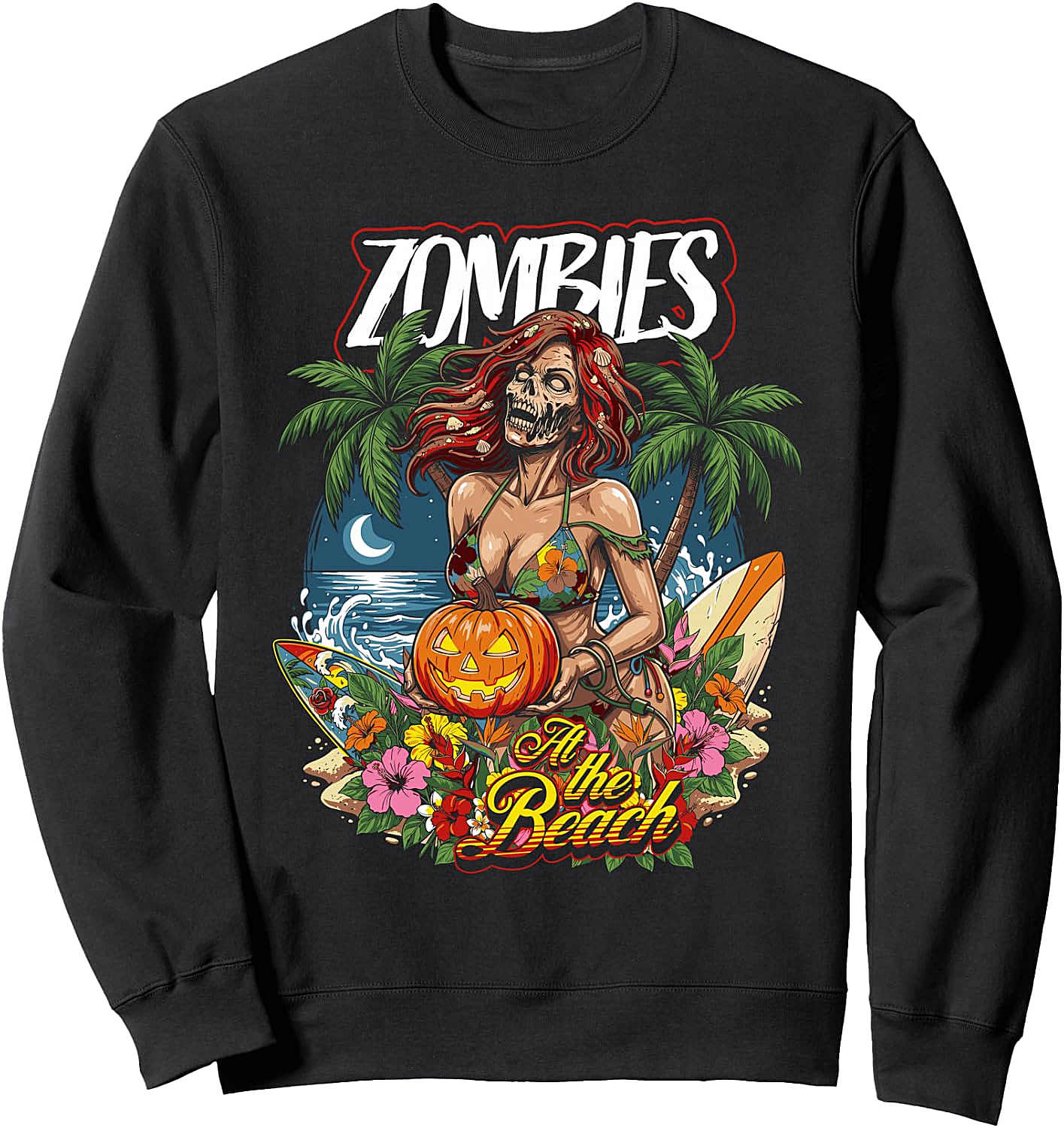 Zombie Beach Sweatshirt Halloween Surf Graphic Tee