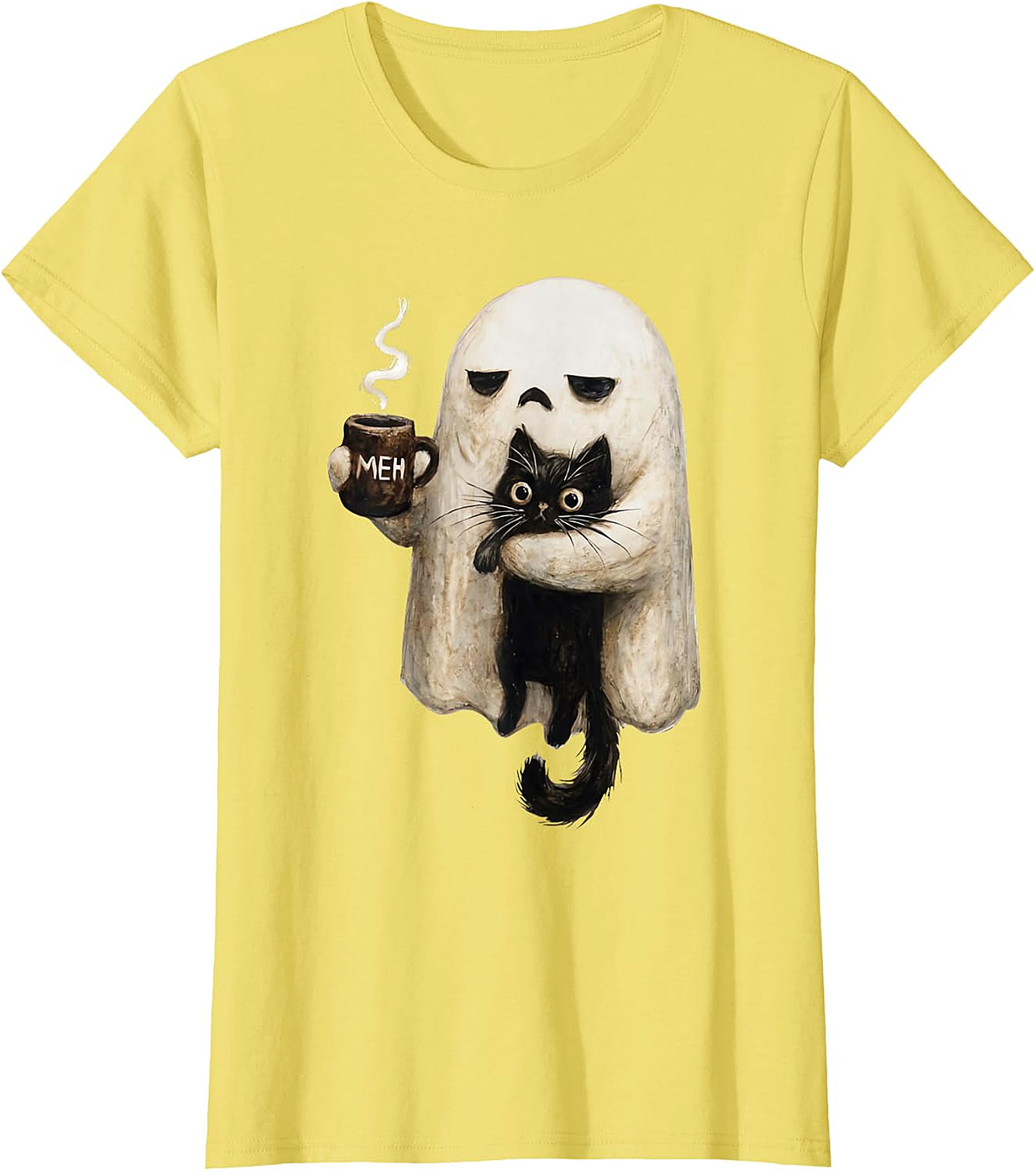  "Meh" Ghost & Black Cat Graphic | Humorous & Cute Design