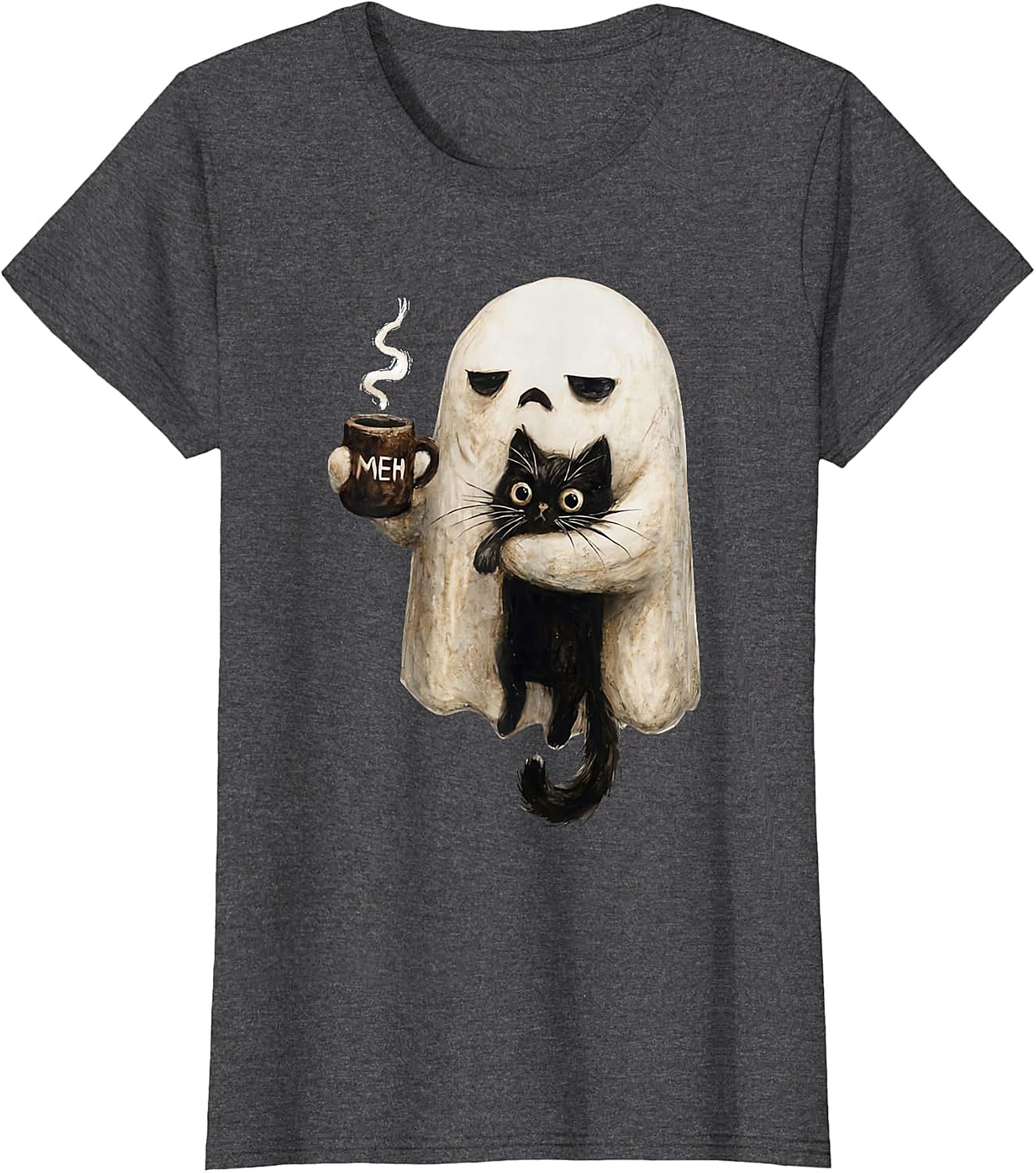  "Meh" Ghost & Black Cat Graphic | Humorous & Cute Design