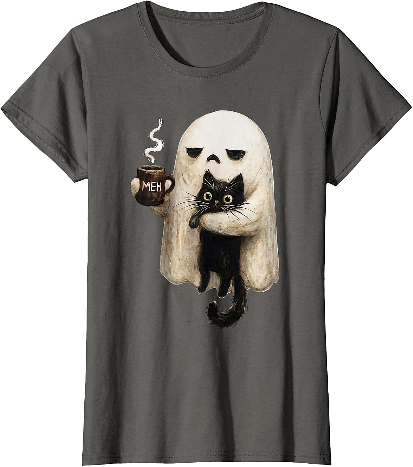  "Meh" Ghost & Black Cat Graphic | Humorous & Cute Design