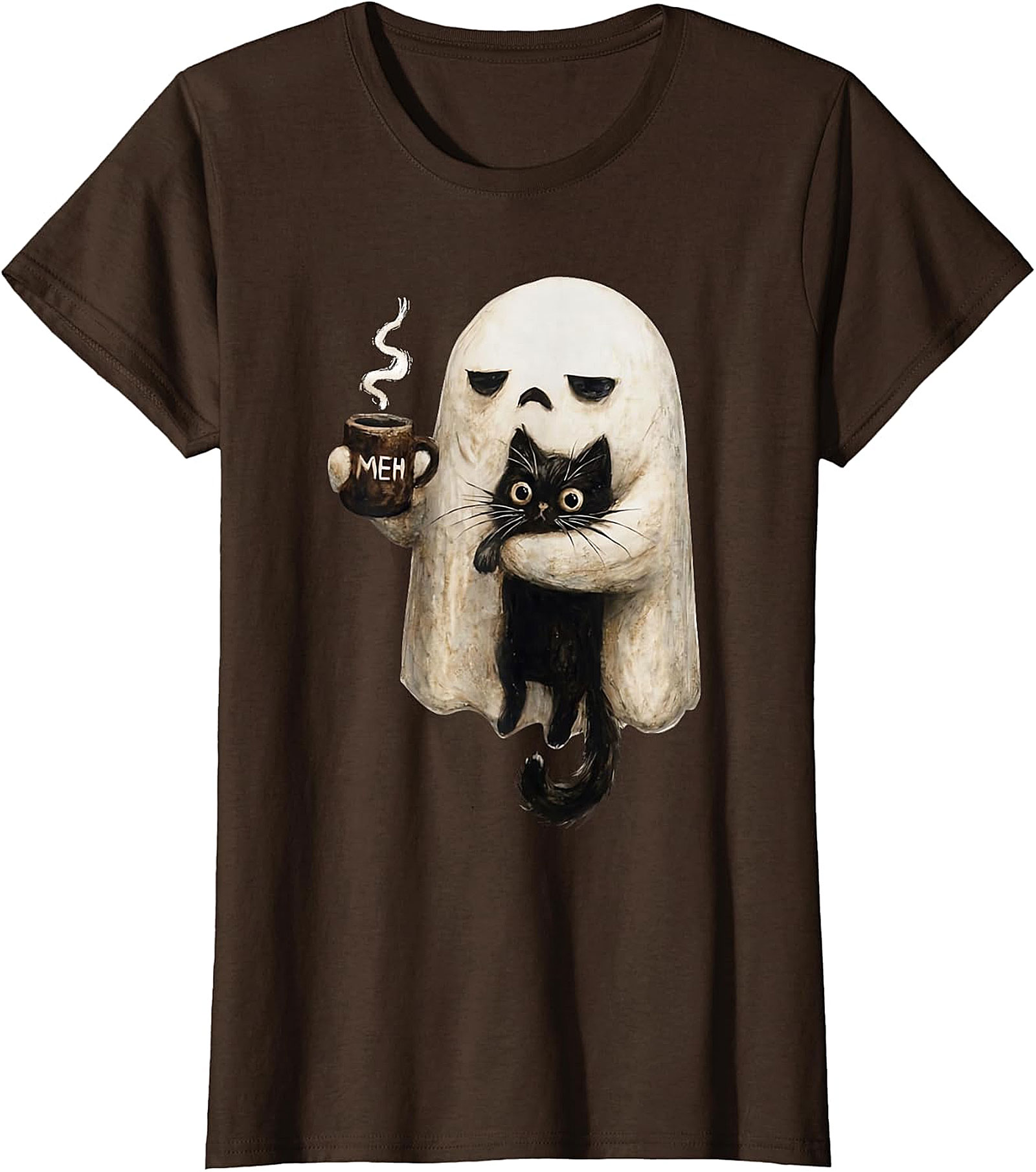  "Meh" Ghost & Black Cat Graphic | Humorous & Cute Design