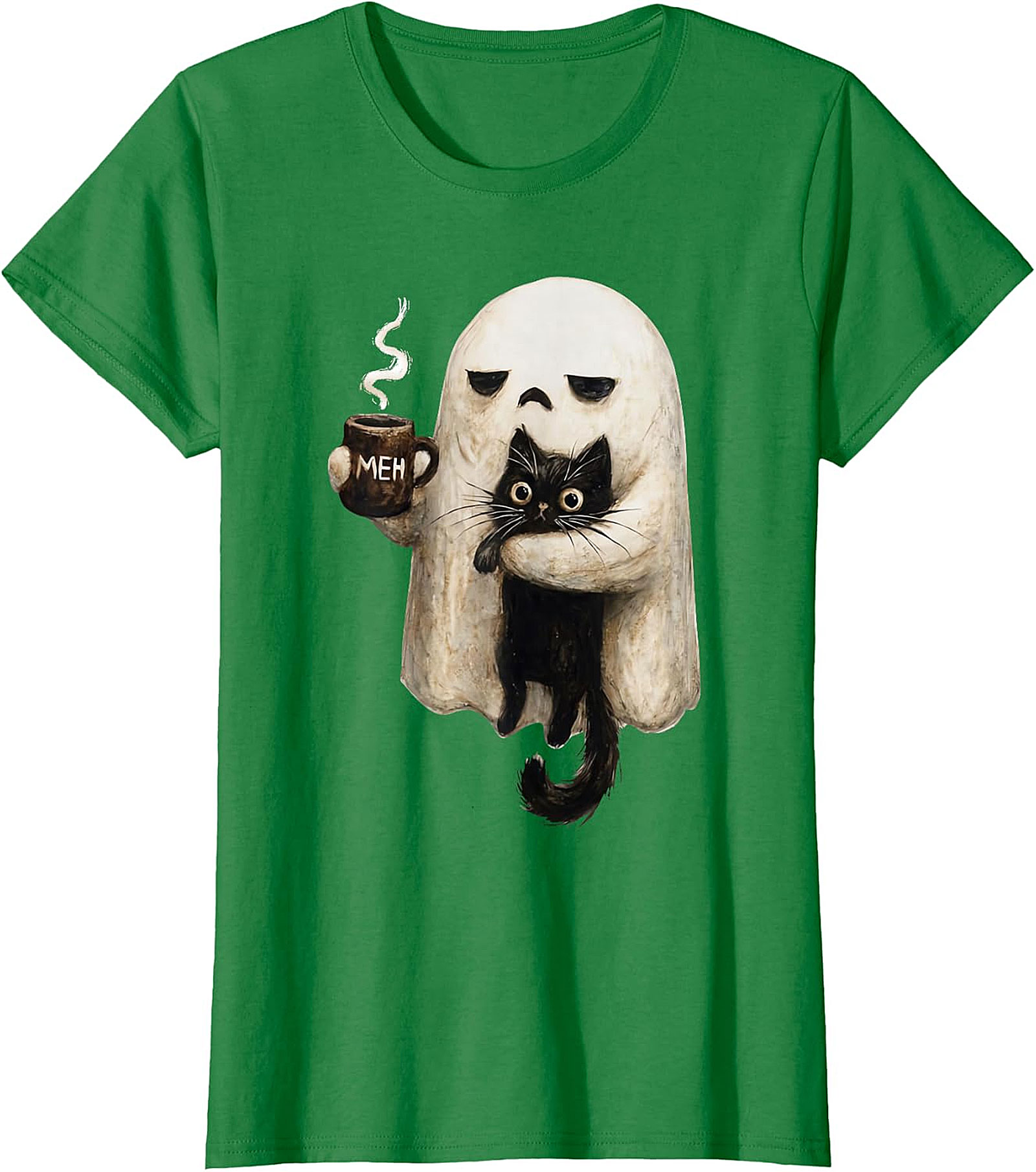  "Meh" Ghost & Black Cat Graphic | Humorous & Cute Design