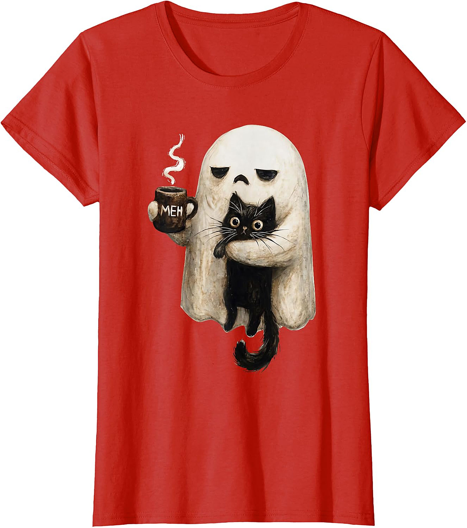  "Meh" Ghost & Black Cat Graphic | Humorous & Cute Design