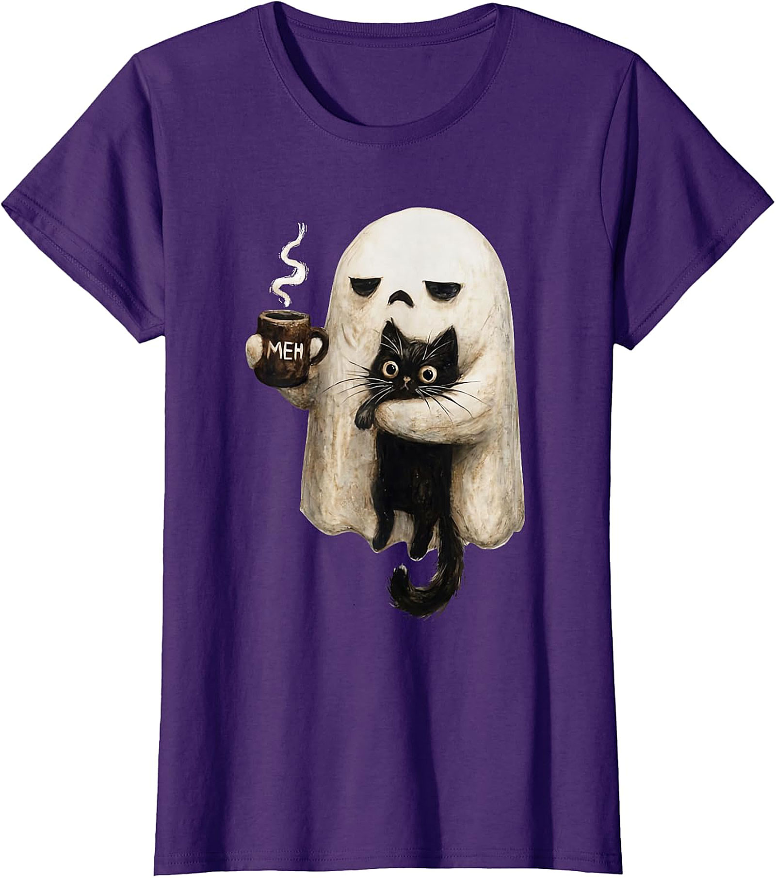  "Meh" Ghost & Black Cat Graphic | Humorous & Cute Design