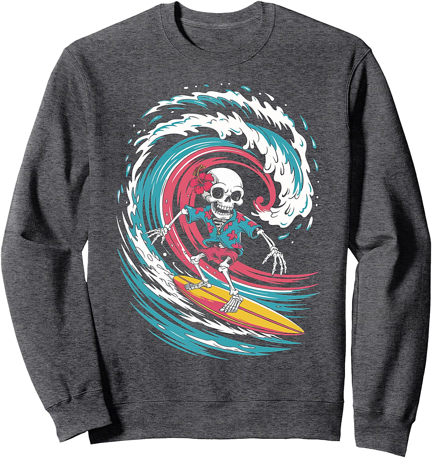 Skeleton Surfing Sweatshirt Unique Surf Graphic Tee
