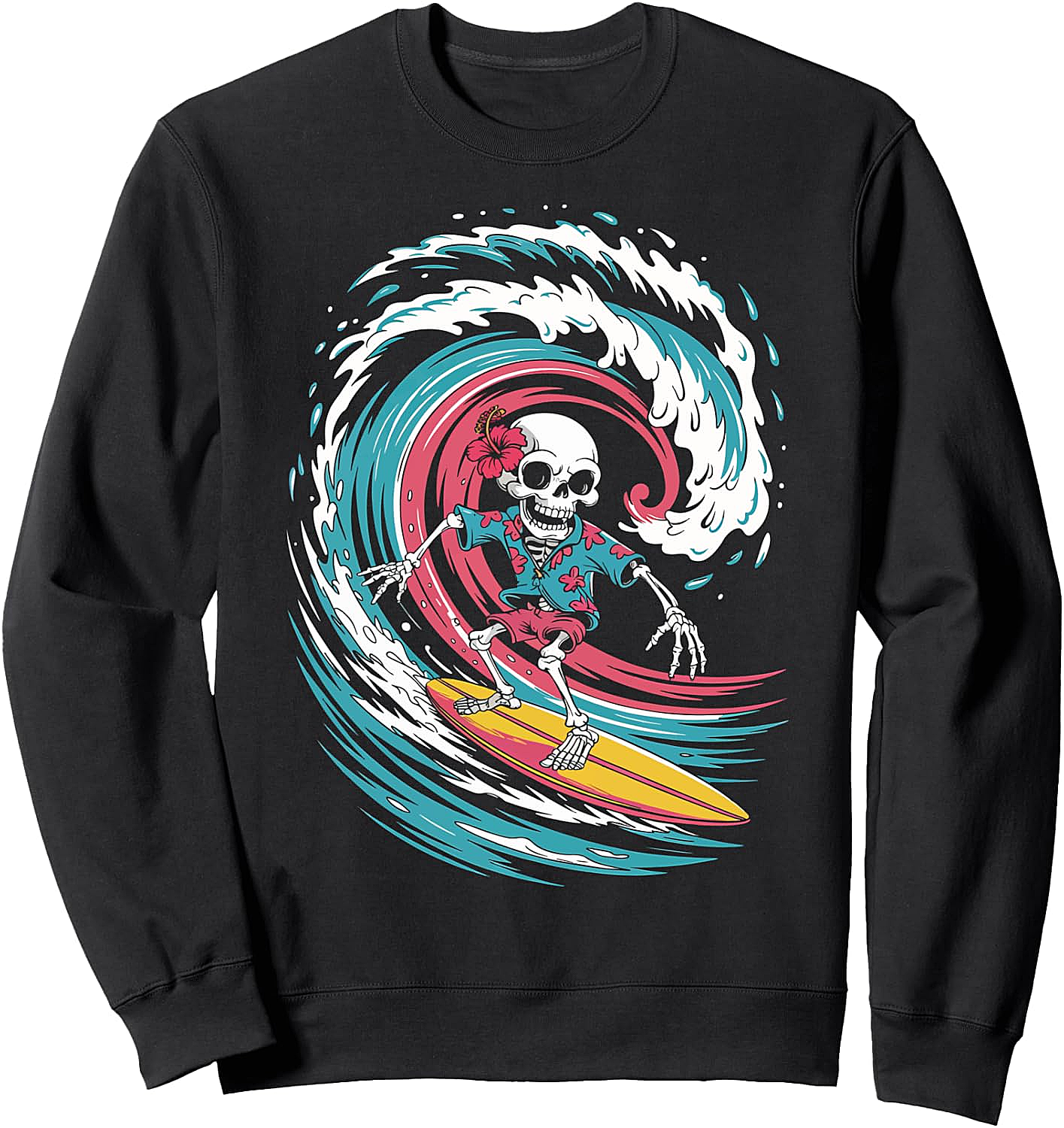 Skeleton Surfing Sweatshirt Unique Surf Graphic Tee