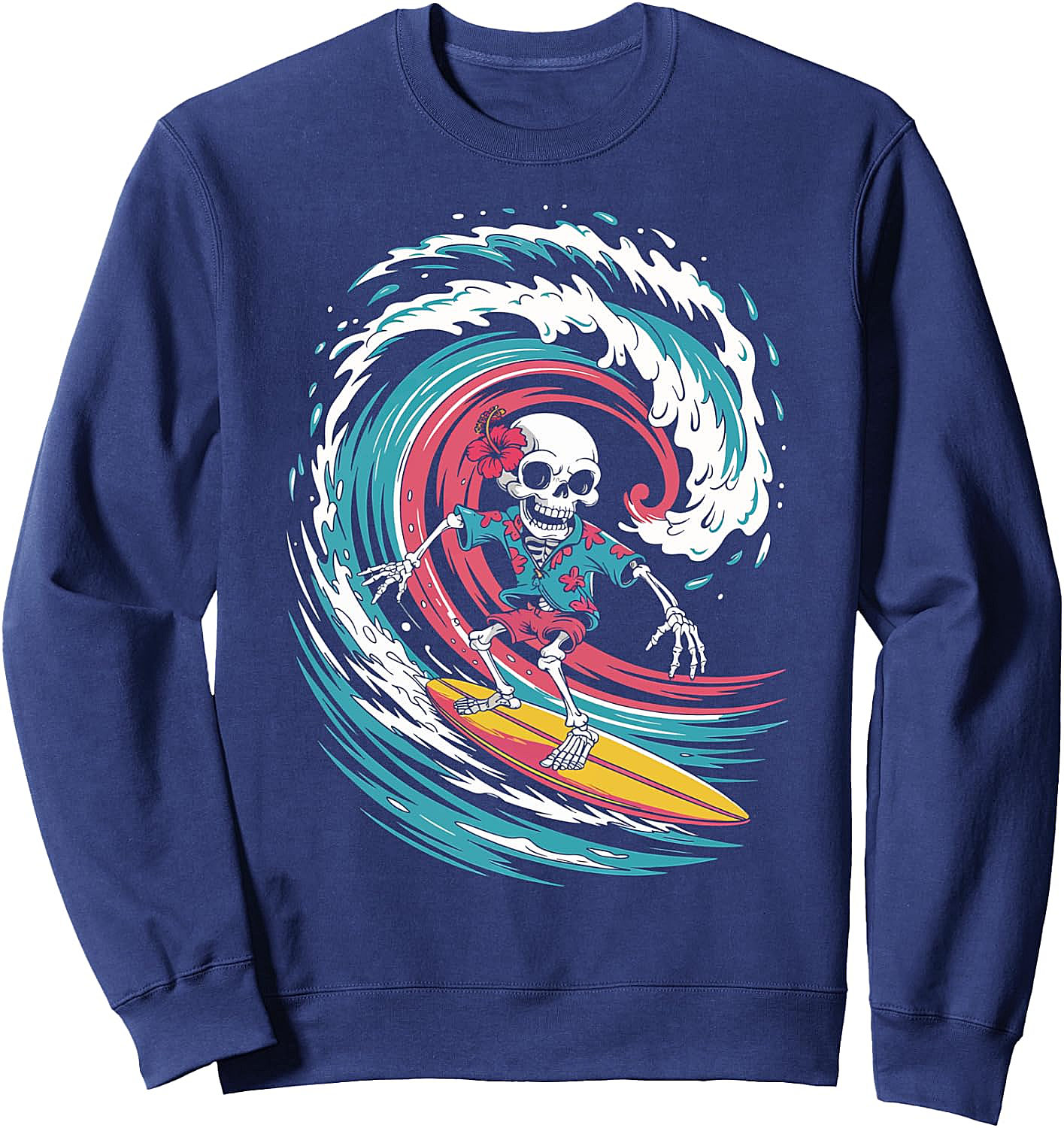 Skeleton Surfing Sweatshirt Unique Surf Graphic Tee