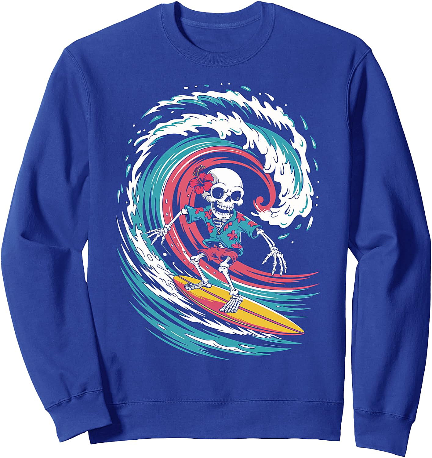 Skeleton Surfing Sweatshirt Unique Surf Graphic Tee