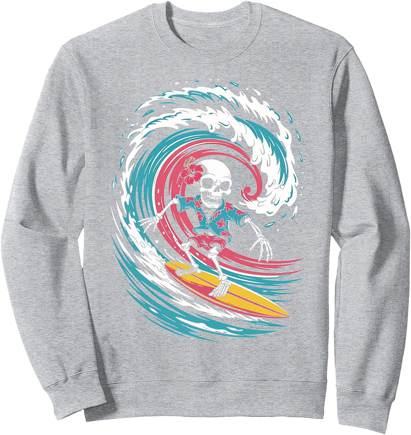 Skeleton Surfing Sweatshirt Unique Surf Graphic Tee