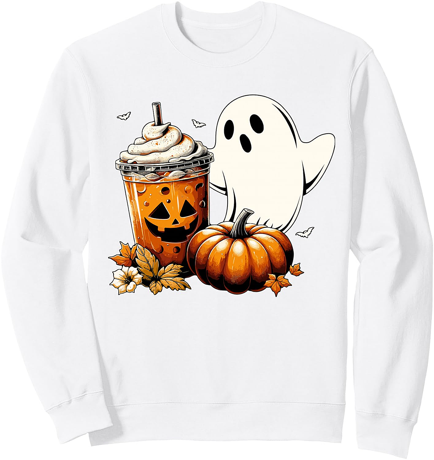 Vintage Ghost Pumpkin Coffee Sweatshirt Cozy Fall