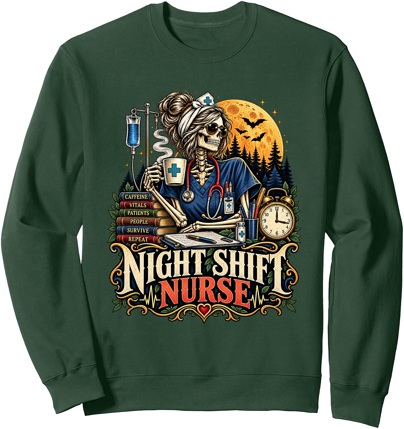 Night Shift Nurse Skeleton Sweatshirt Funny Gift for Nurses