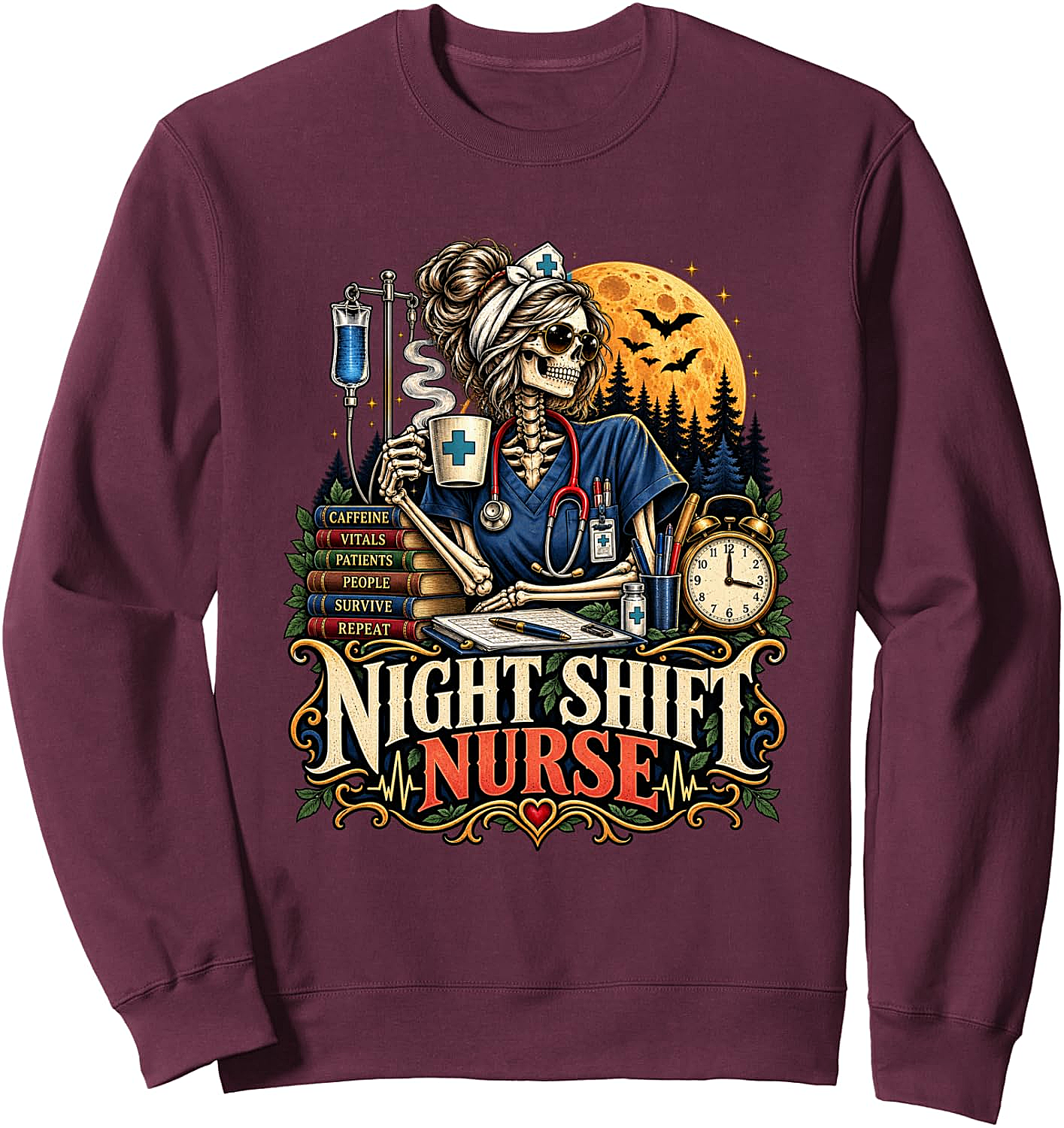 Night Shift Nurse Skeleton Sweatshirt Funny Gift for Nurses