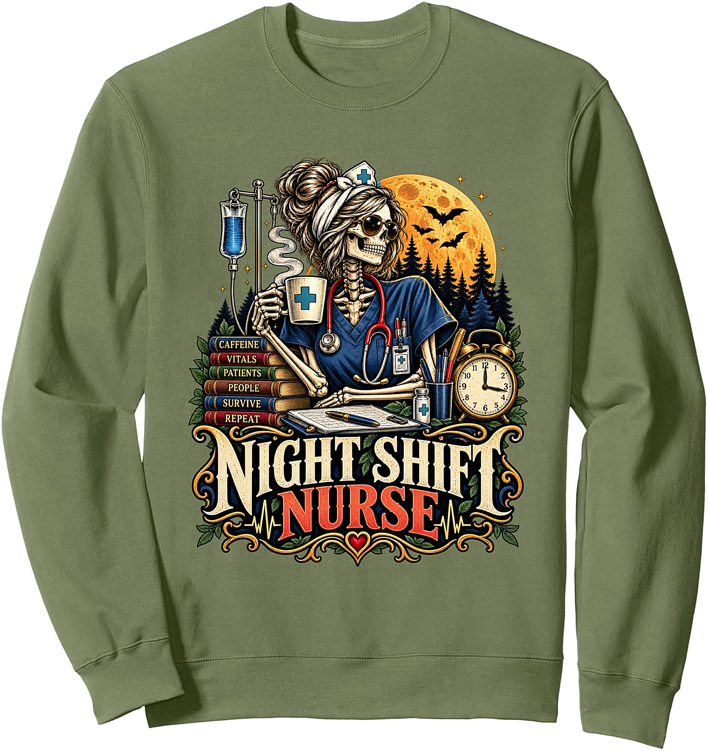 Night Shift Nurse Skeleton Sweatshirt Funny Gift for Nurses