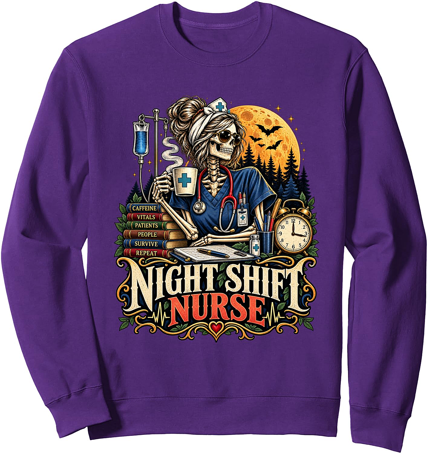 Night Shift Nurse Skeleton Sweatshirt Funny Gift for Nurses