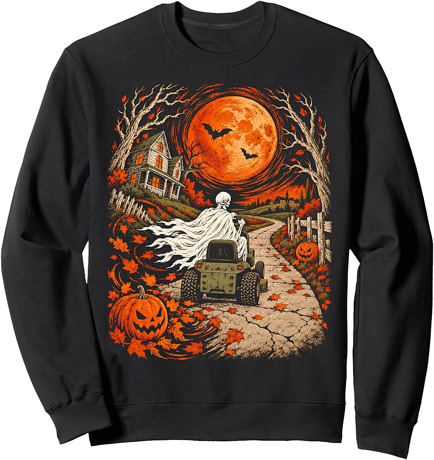 Skeleton White Cloak Scene Funny Sweatshirt Spooky Tee