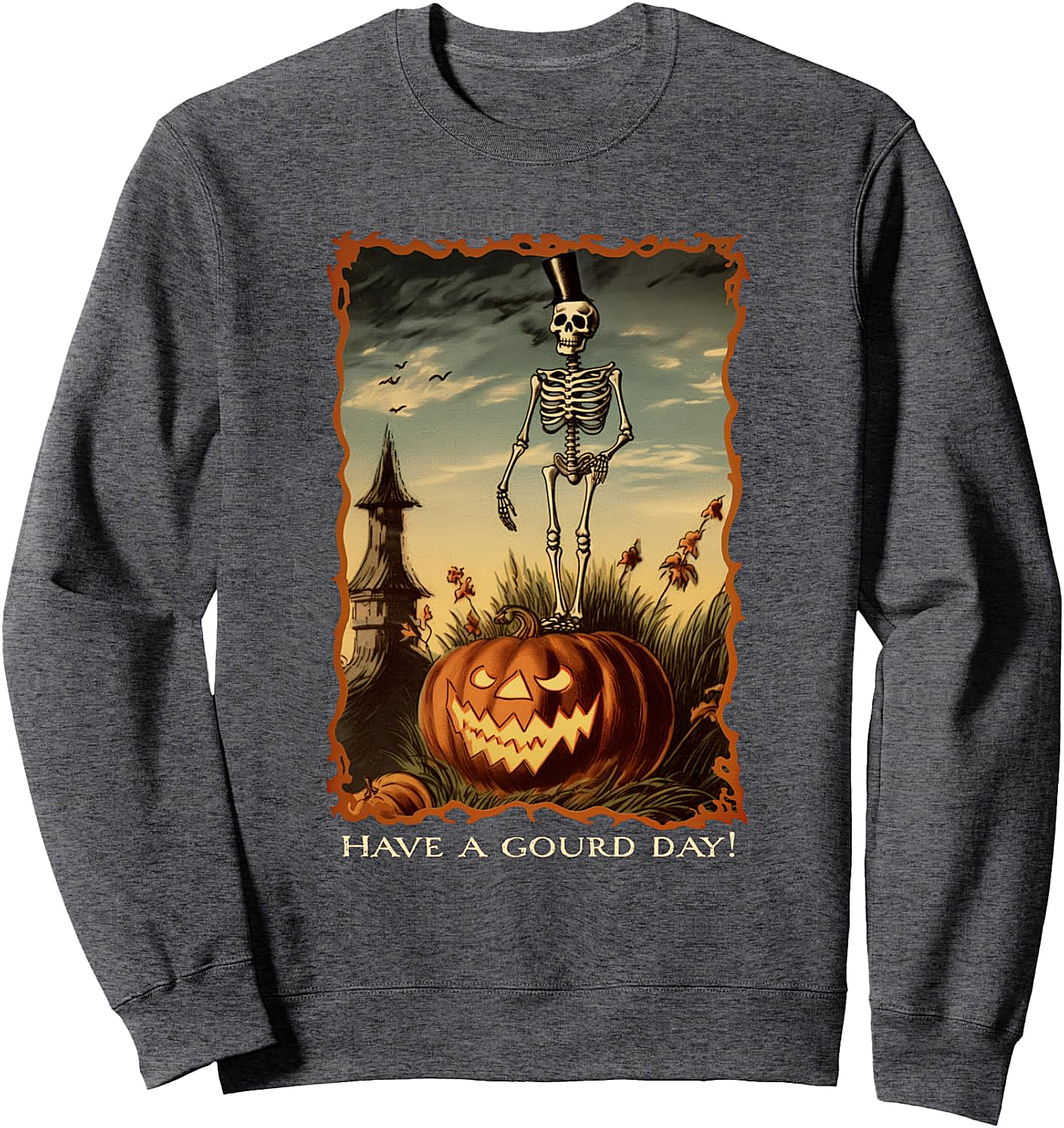 Funny Pumpkin Skeleton Sweatshirt Vintage Halloween Tee