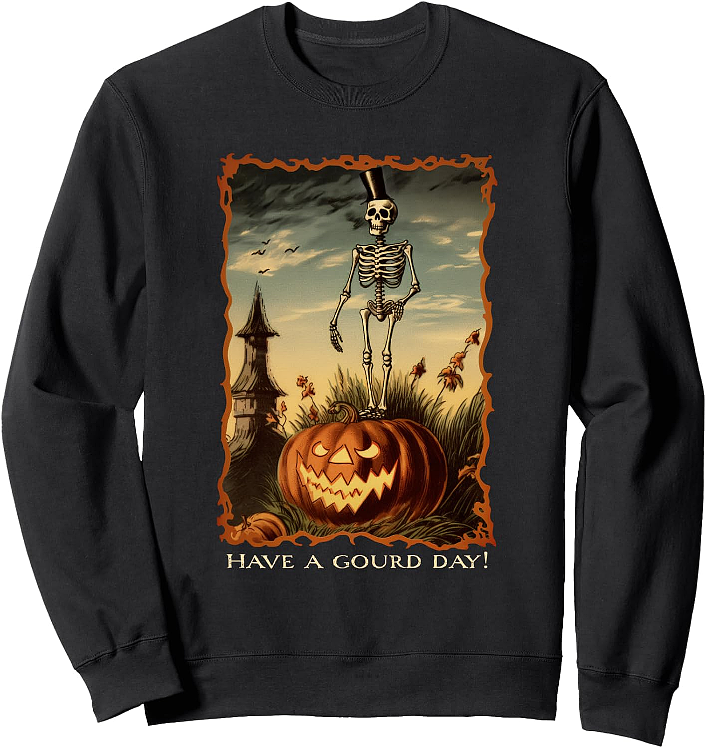 Funny Pumpkin Skeleton Sweatshirt Vintage Halloween Tee