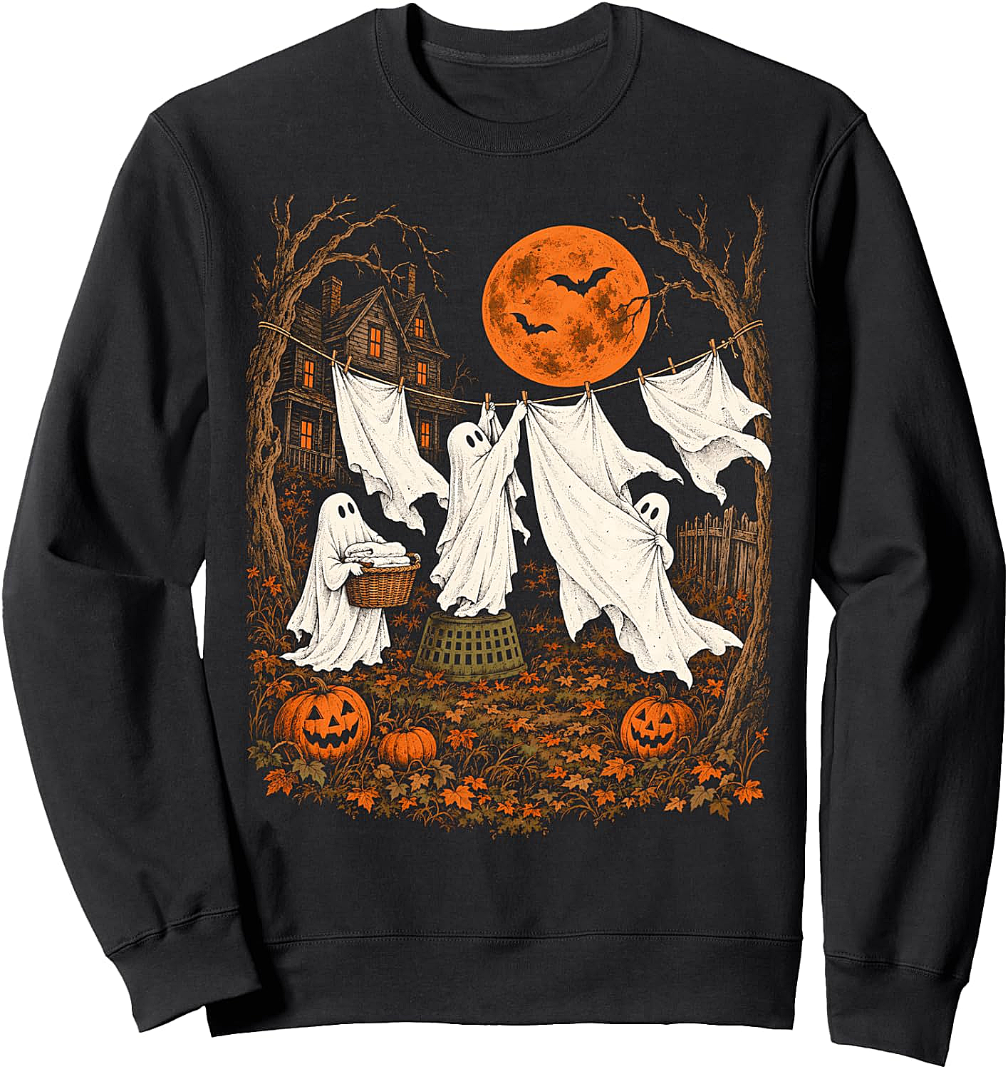 Skeleton Four Ghosts Hanging Funny Sweatshirt Halloween Fun