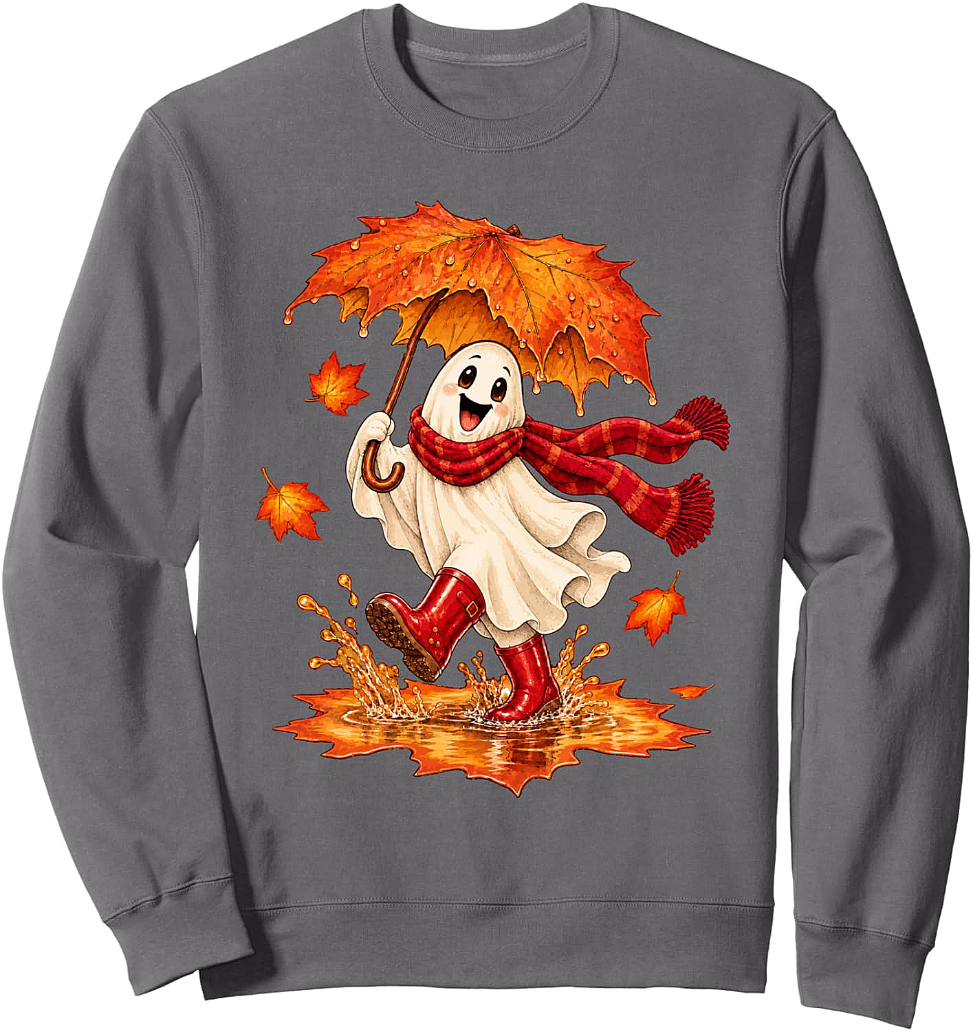 Fall Ghost Sweatshirt Autumn Puddle Fun Cozy & Cute
