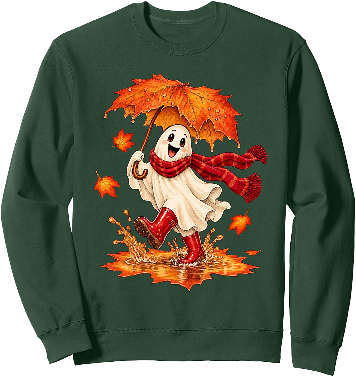Fall Ghost Sweatshirt Autumn Puddle Fun Cozy & Cute