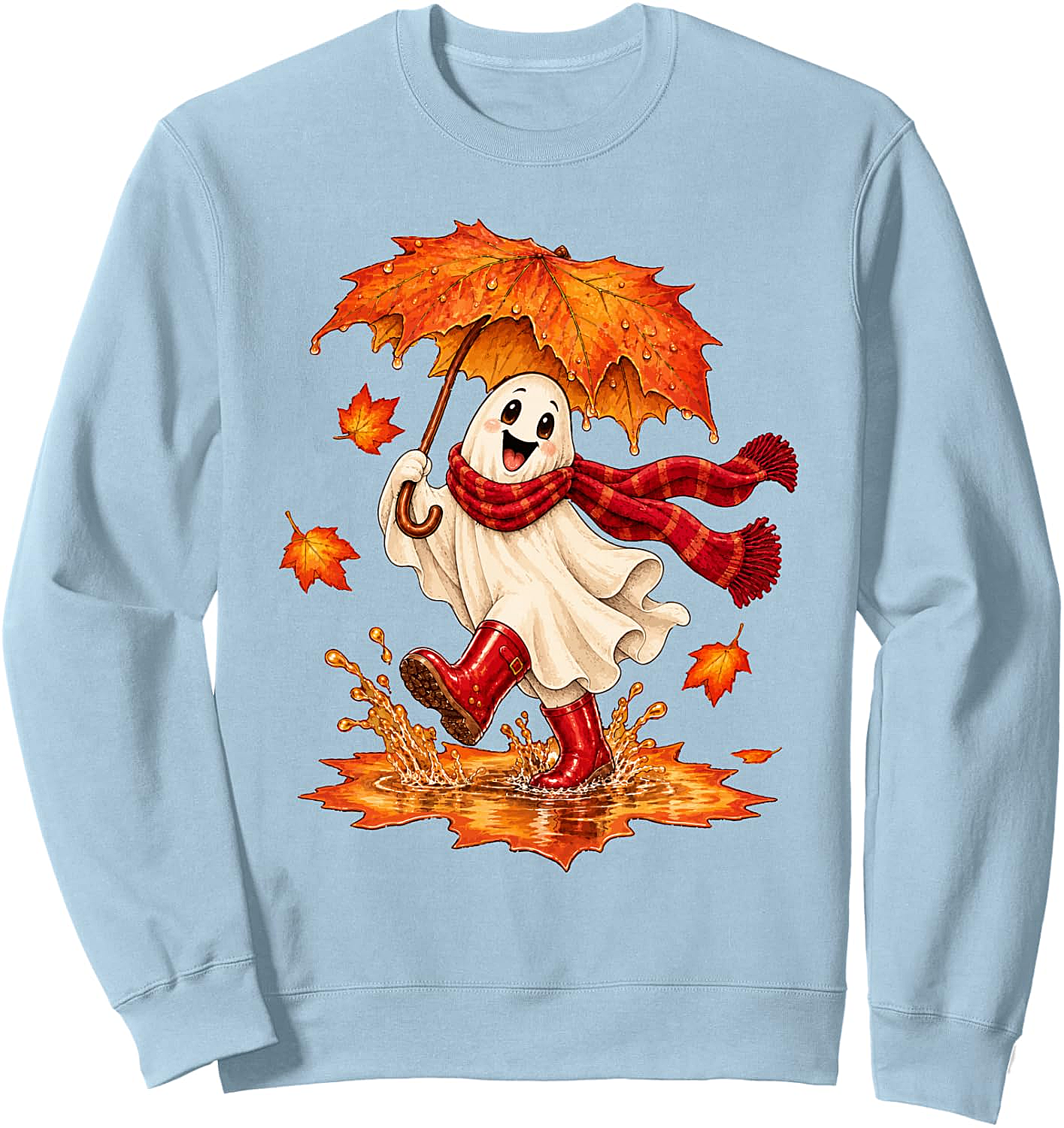 Fall Ghost Sweatshirt Autumn Puddle Fun Cozy & Cute