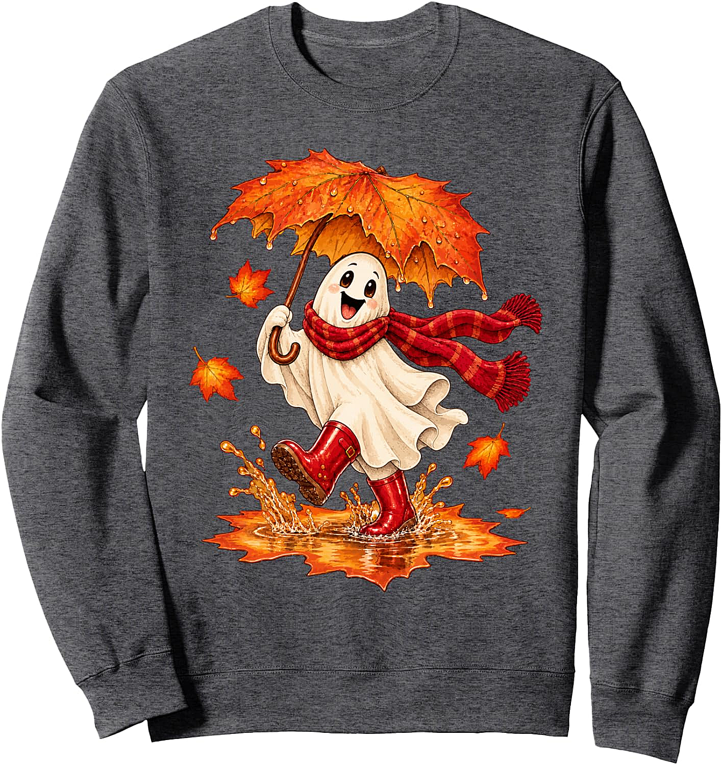 Fall Ghost Sweatshirt Autumn Puddle Fun Cozy & Cute