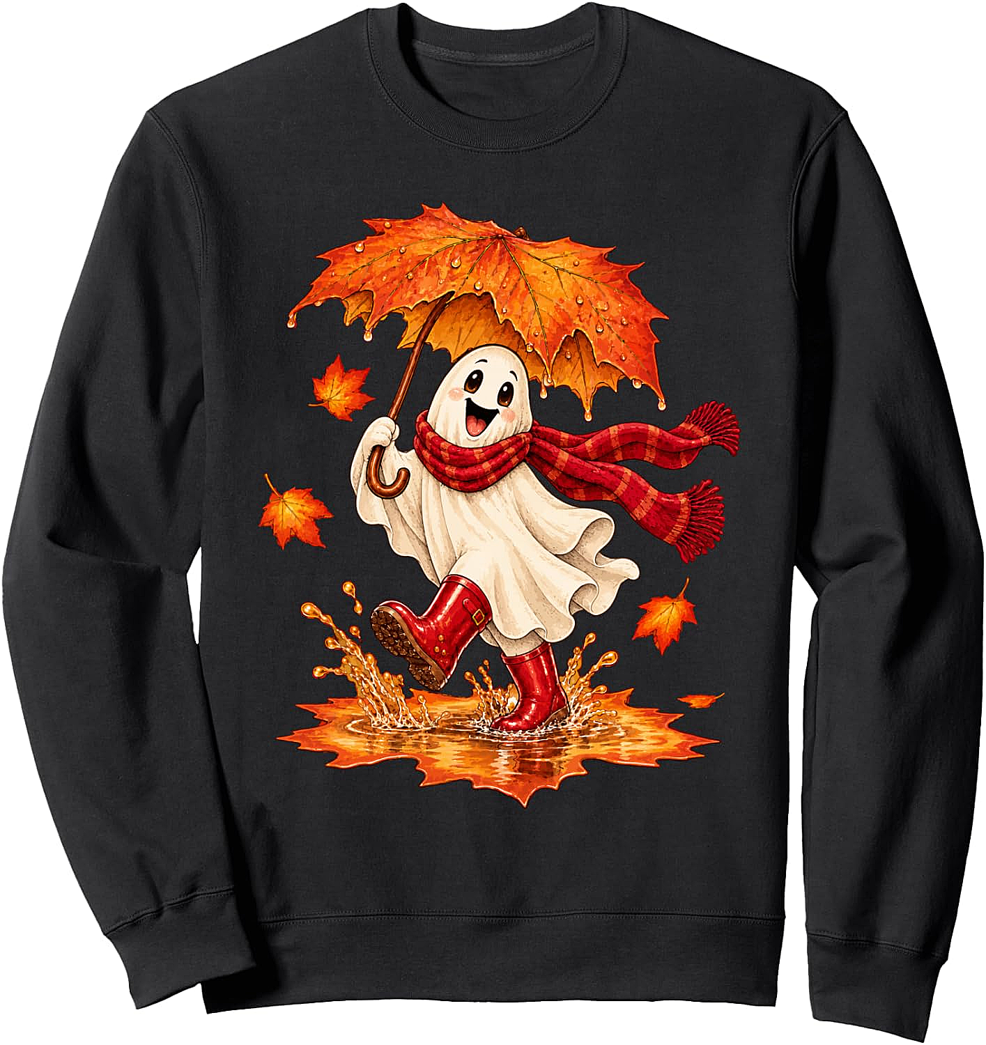 Fall Ghost Sweatshirt Autumn Puddle Fun Cozy & Cute