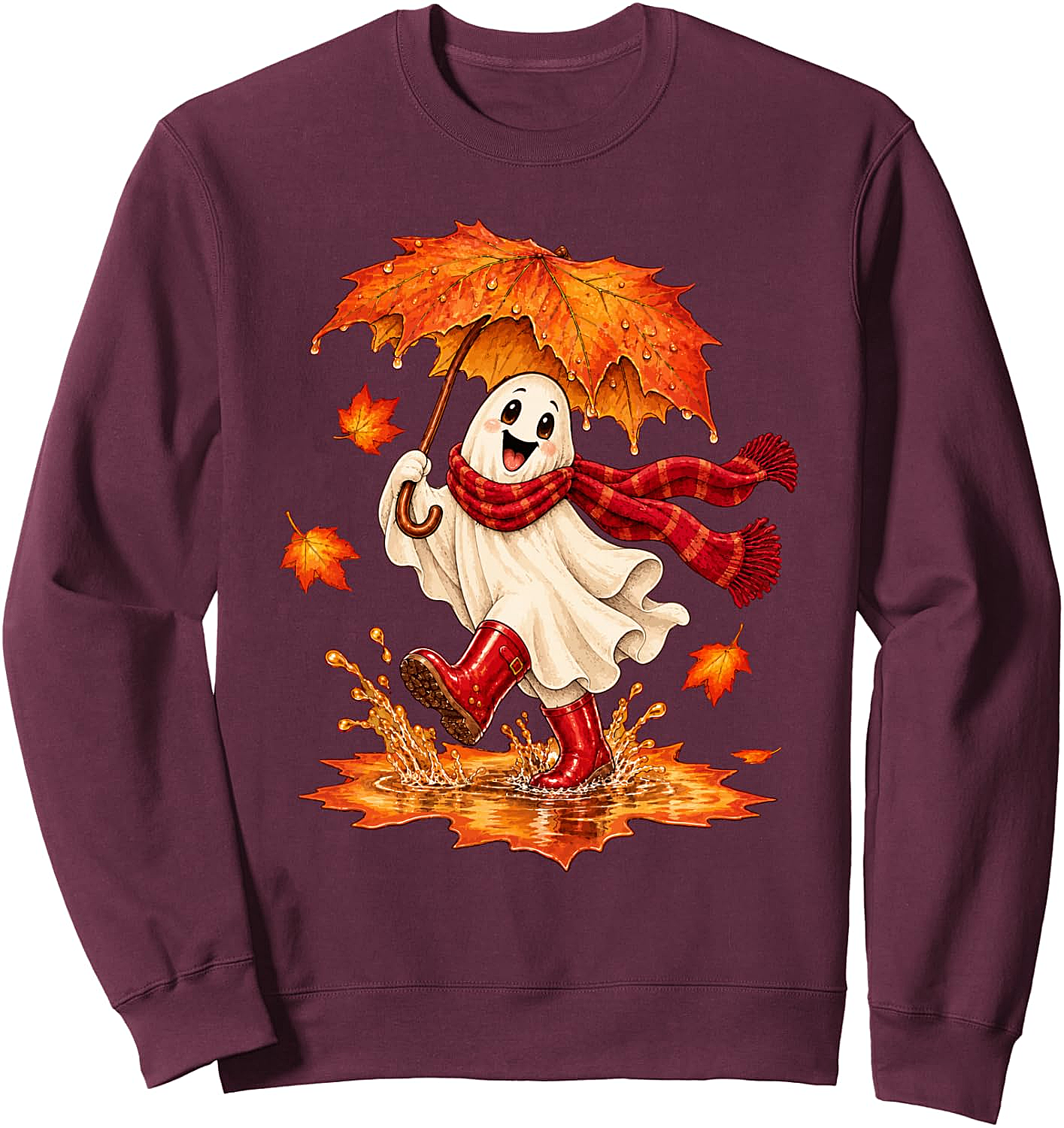 Fall Ghost Sweatshirt Autumn Puddle Fun Cozy & Cute
