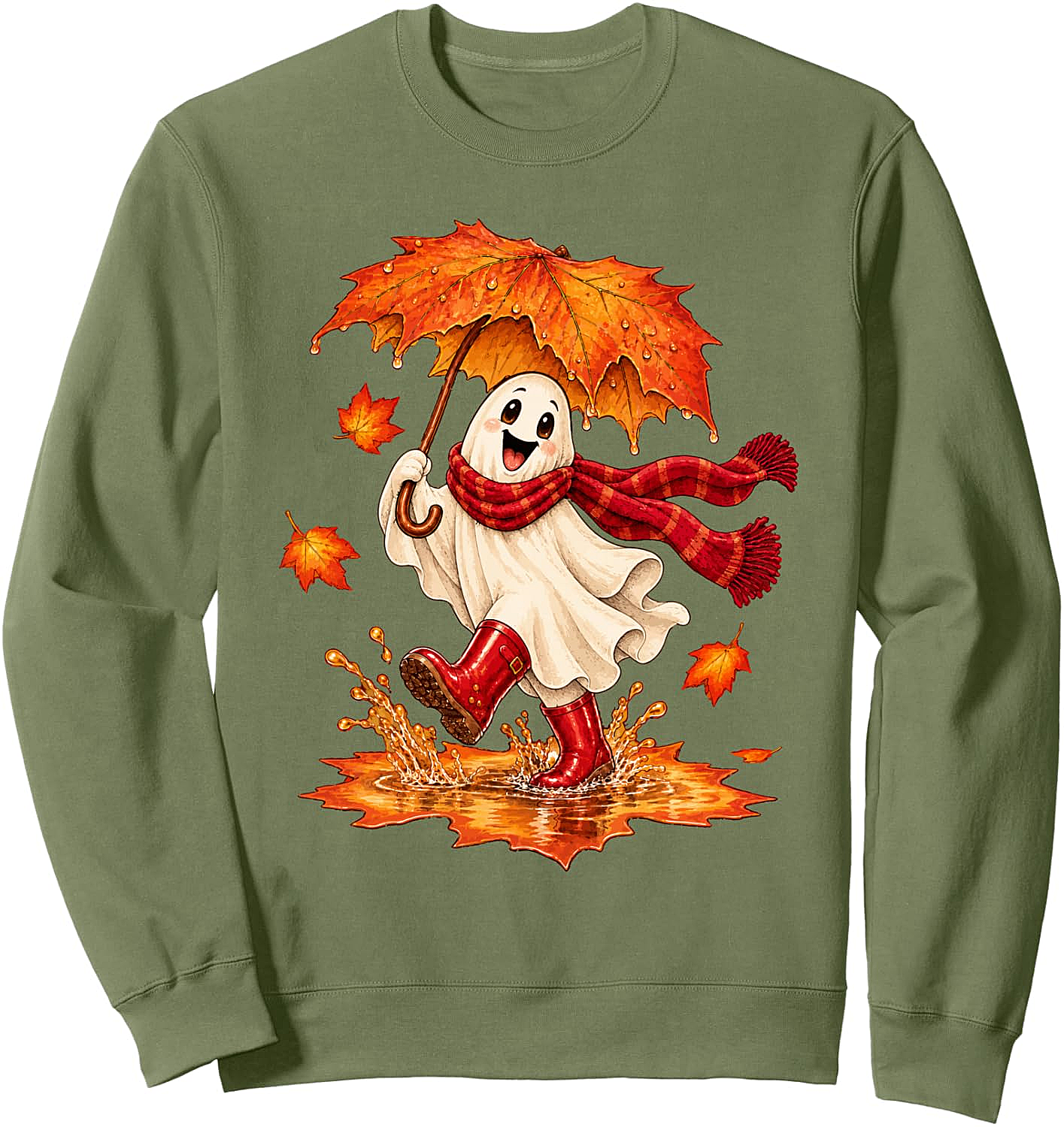 Fall Ghost Sweatshirt Autumn Puddle Fun Cozy & Cute