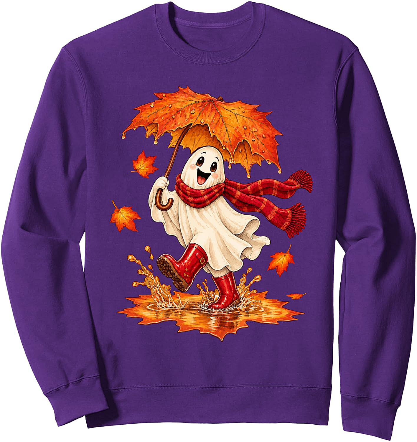 Fall Ghost Sweatshirt Autumn Puddle Fun Cozy & Cute