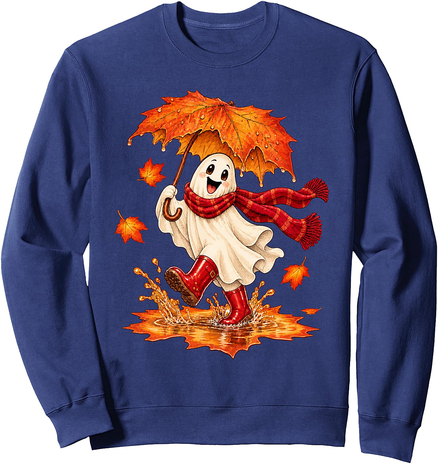 Fall Ghost Sweatshirt Autumn Puddle Fun Cozy & Cute