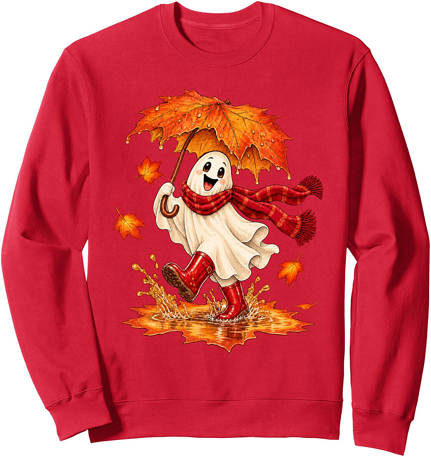 Fall Ghost Sweatshirt Autumn Puddle Fun Cozy & Cute
