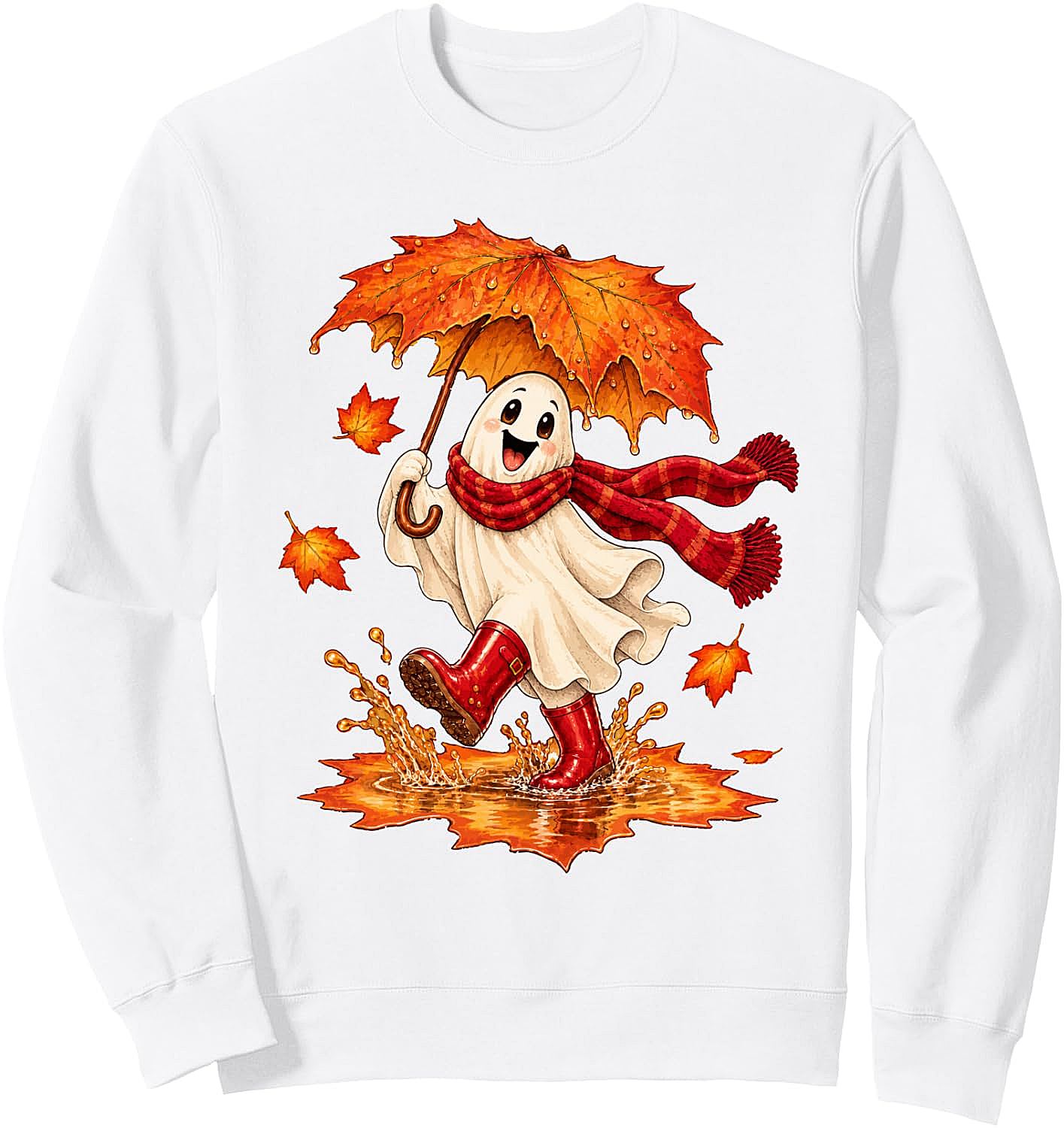 Fall Ghost Sweatshirt Autumn Puddle Fun Cozy & Cute