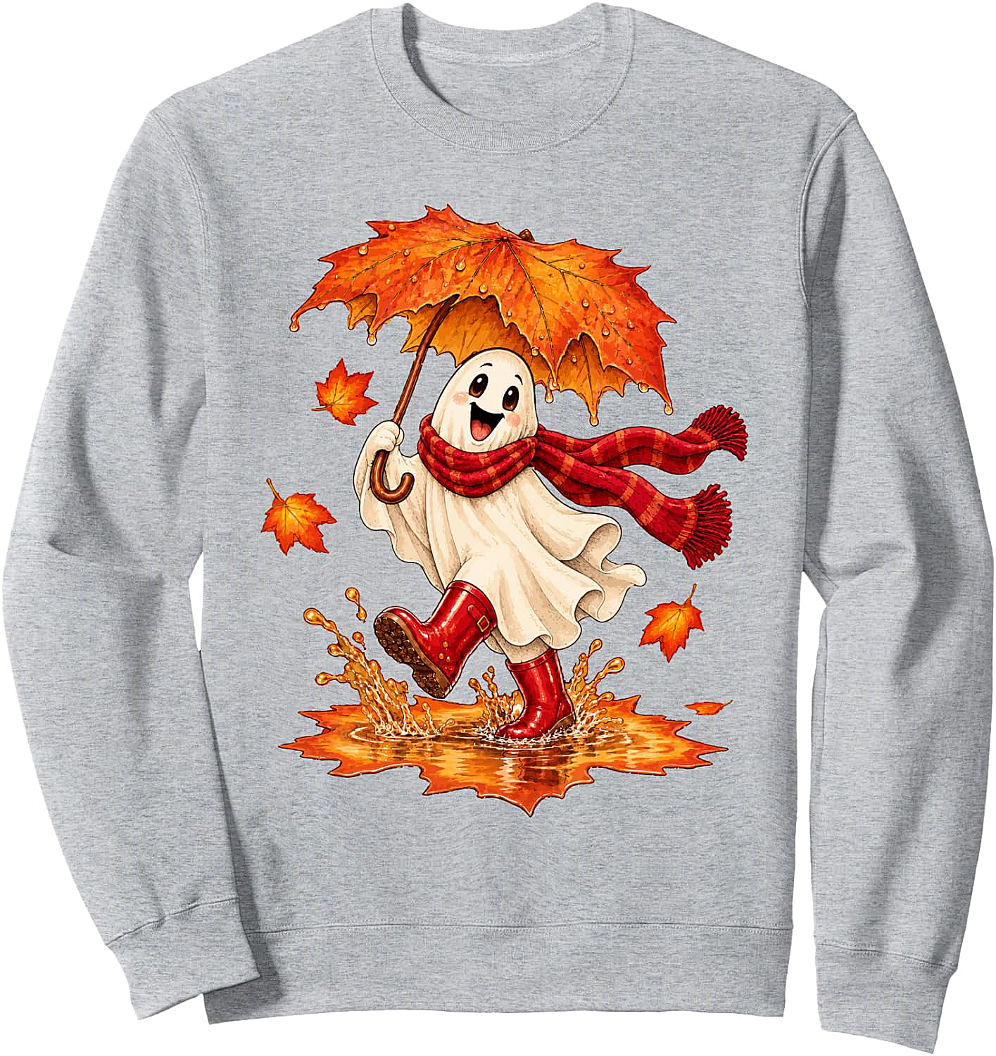 Fall Ghost Sweatshirt Autumn Puddle Fun Cozy & Cute