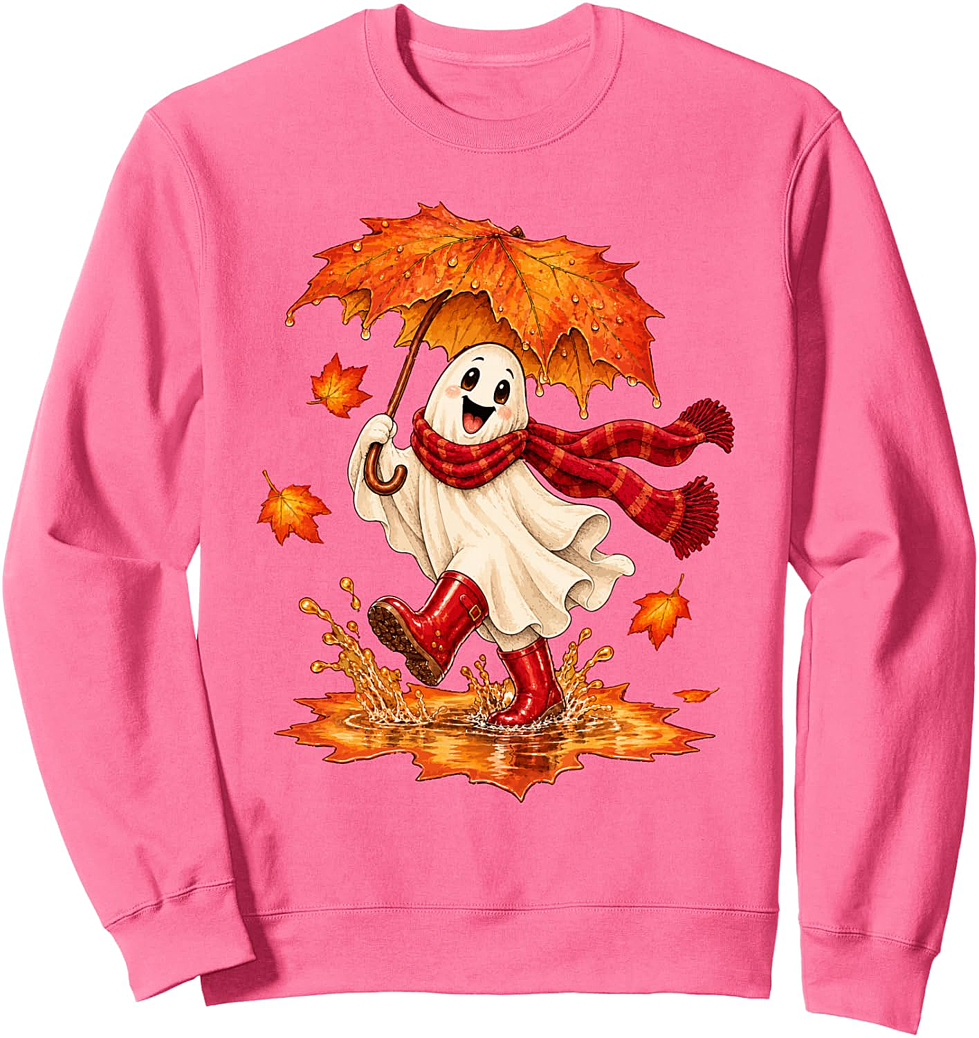 Fall Ghost Sweatshirt Autumn Puddle Fun Cozy & Cute