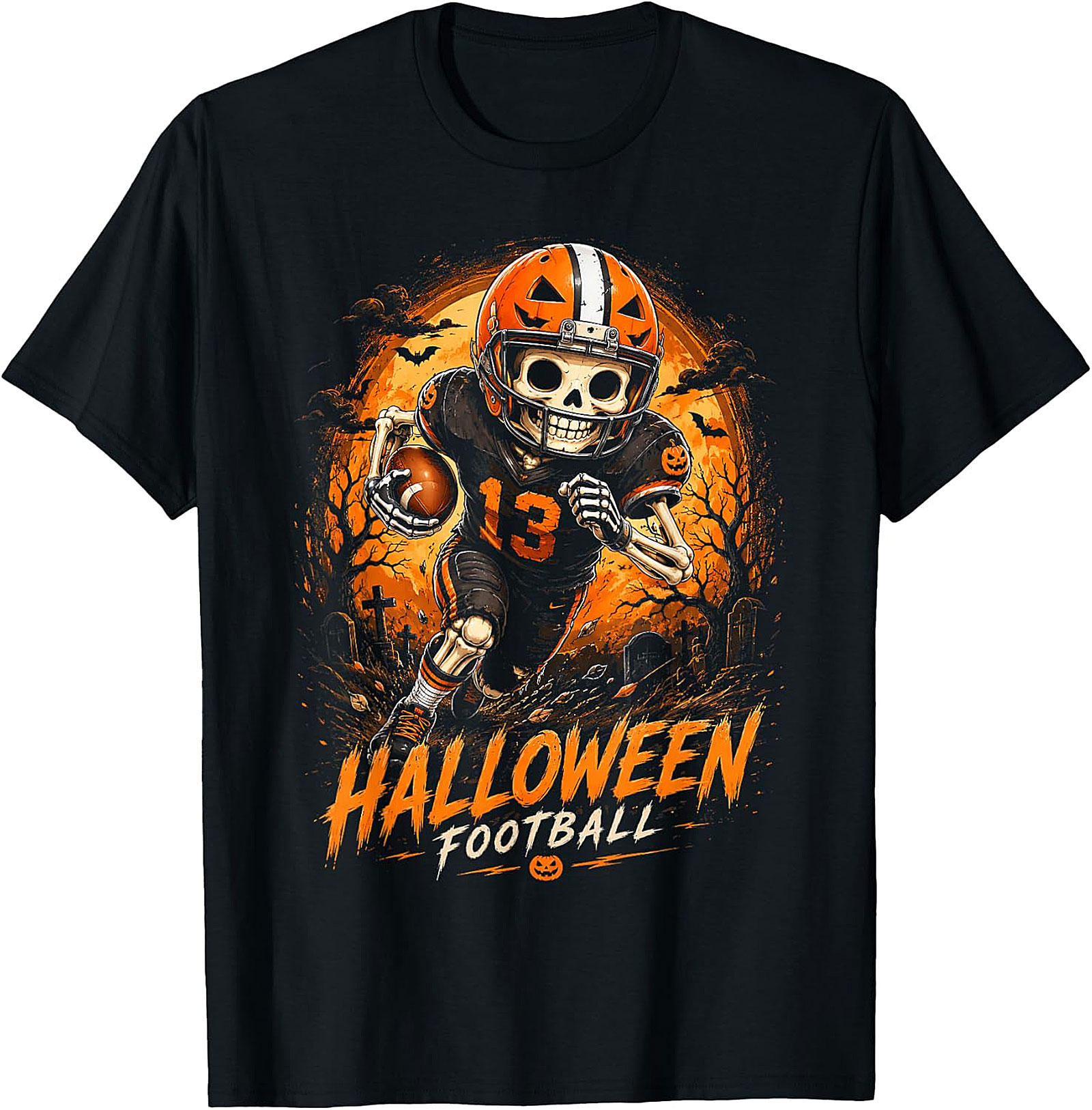 Halloween Football Skeleton Player T-Shirt | Spooky Game Day Tee