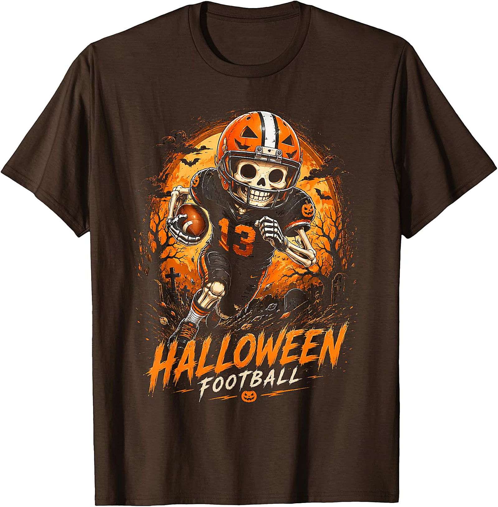  Halloween Football Skeleton Player T-Shirt | Spooky Game Day Tee