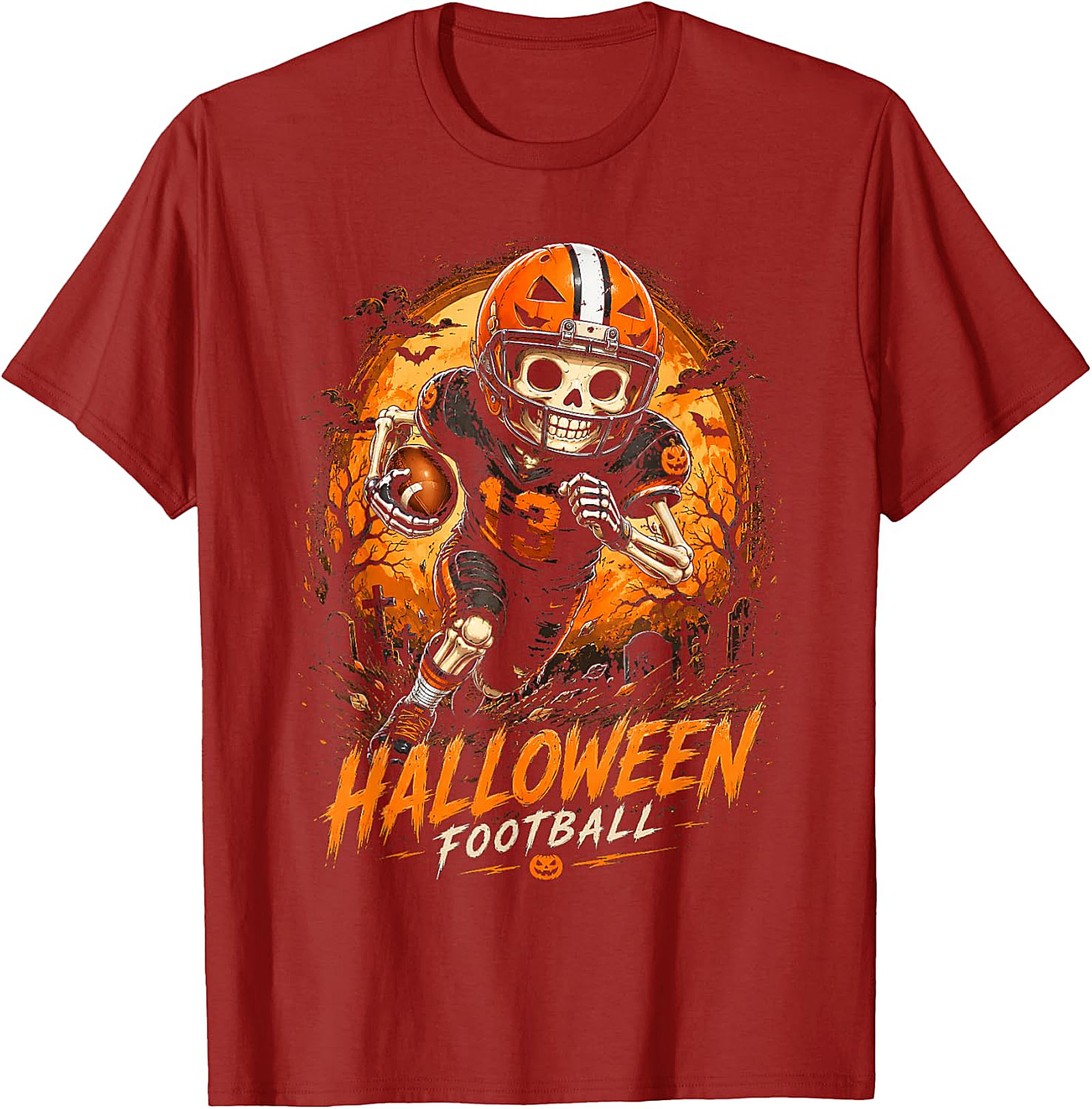  Halloween Football Skeleton Player T-Shirt | Spooky Game Day Tee