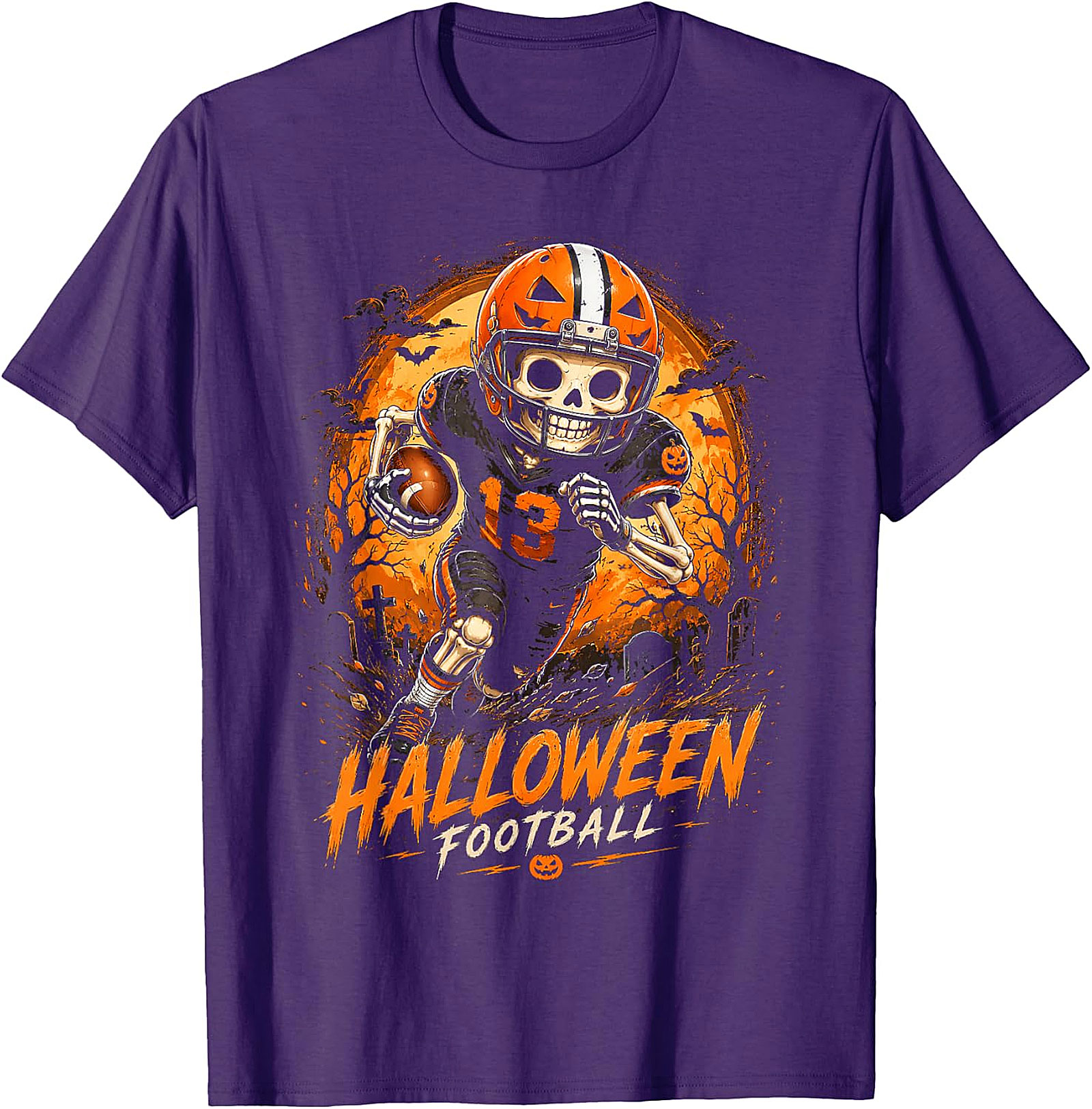  Halloween Football Skeleton Player T-Shirt | Spooky Game Day Tee