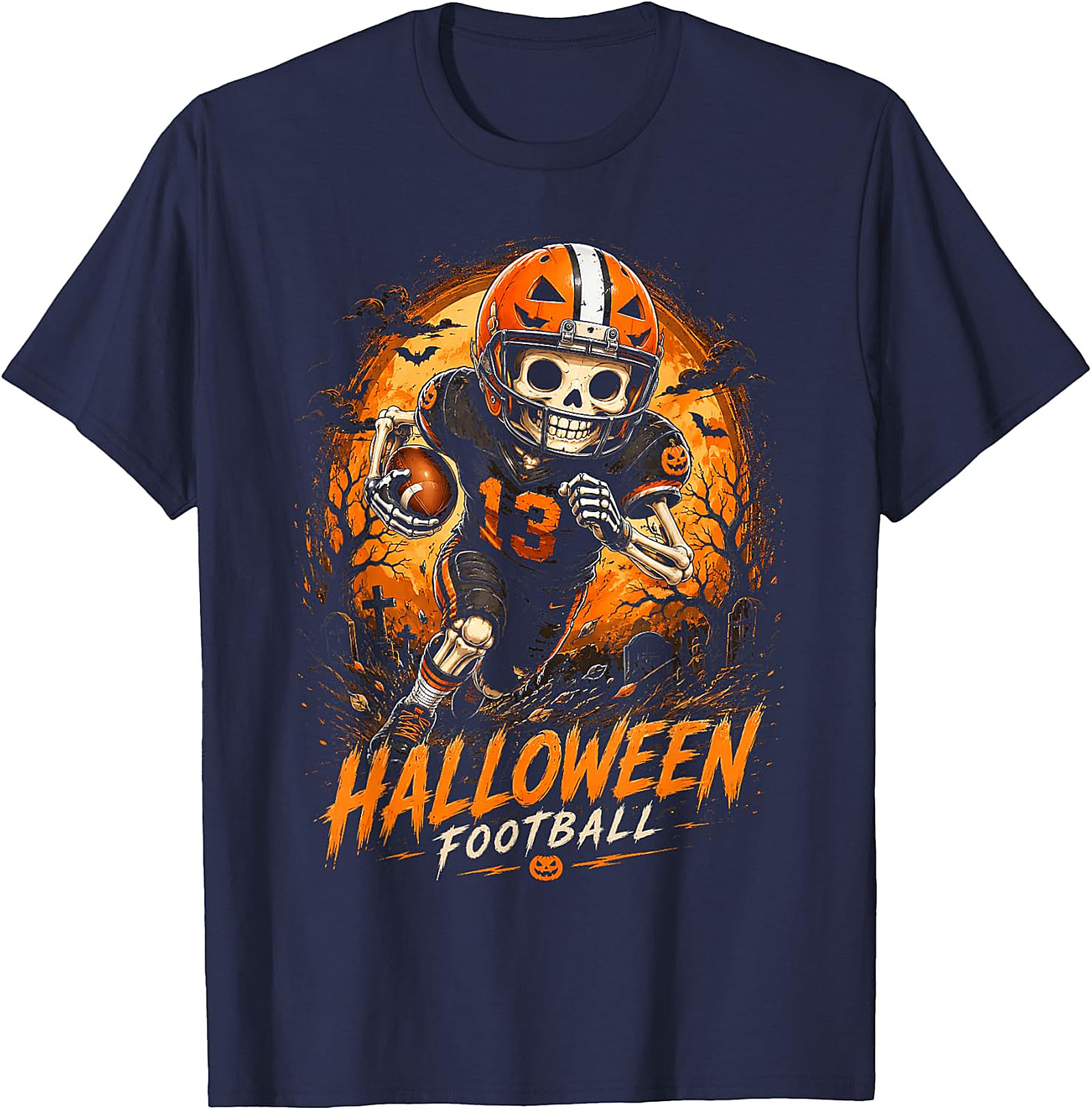  Halloween Football Skeleton Player T-Shirt | Spooky Game Day Tee